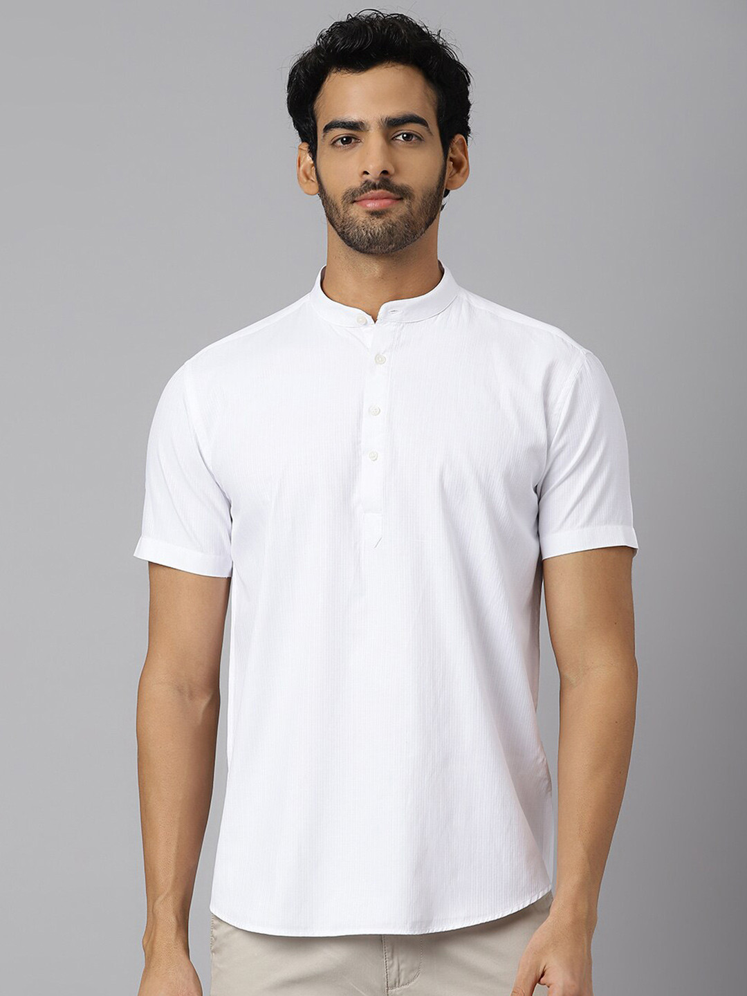 

KINGDOM OF WHITE Short Sleeves Band Collar Polycotton Shirt