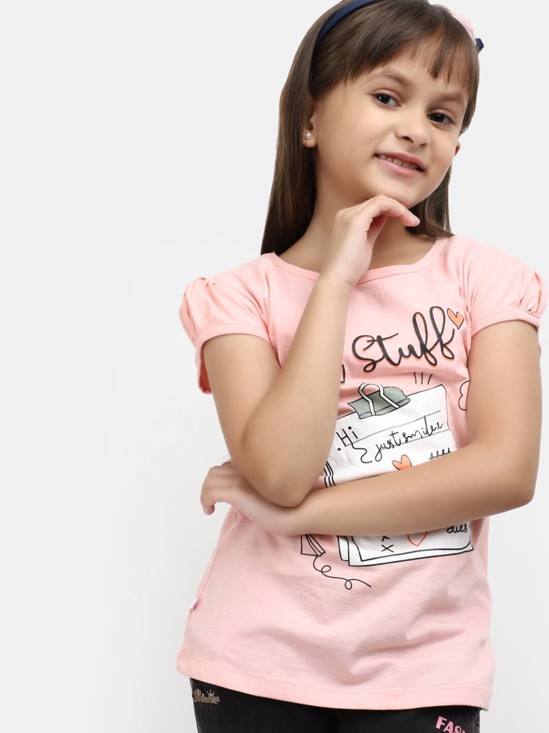 

V-Mart Girls Typography Printed Cotton T-shirt, Peach
