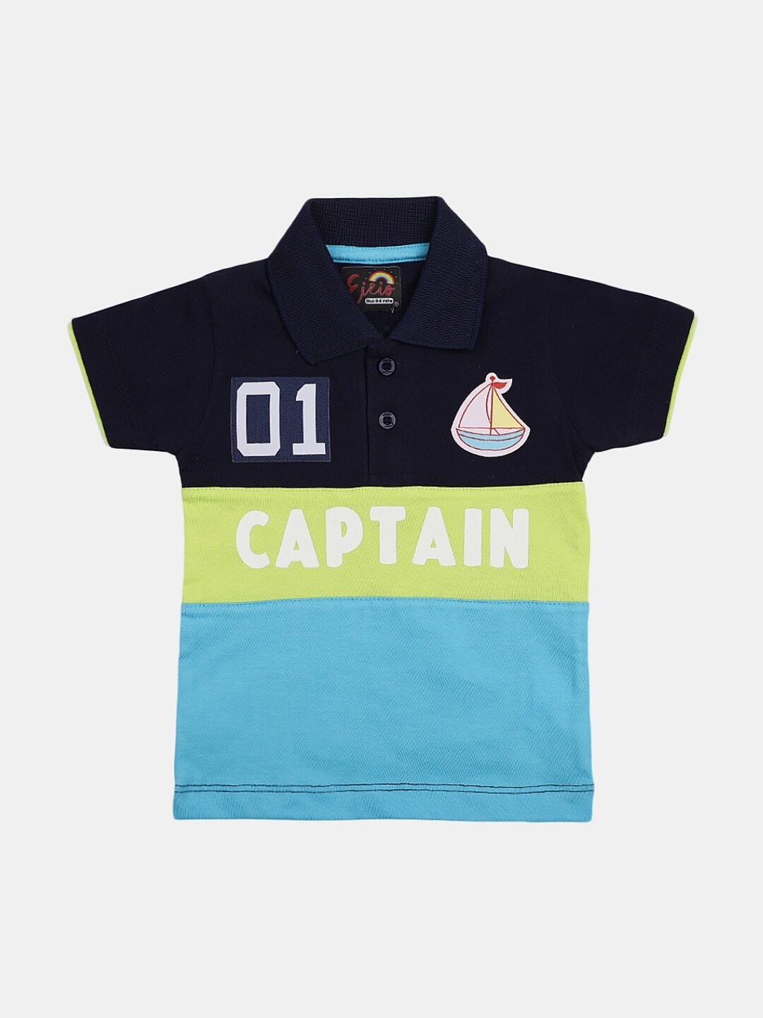 

V-Mart Infants Kids Colourblocked Polo Collar Cotton T-Shirt, Navy blue