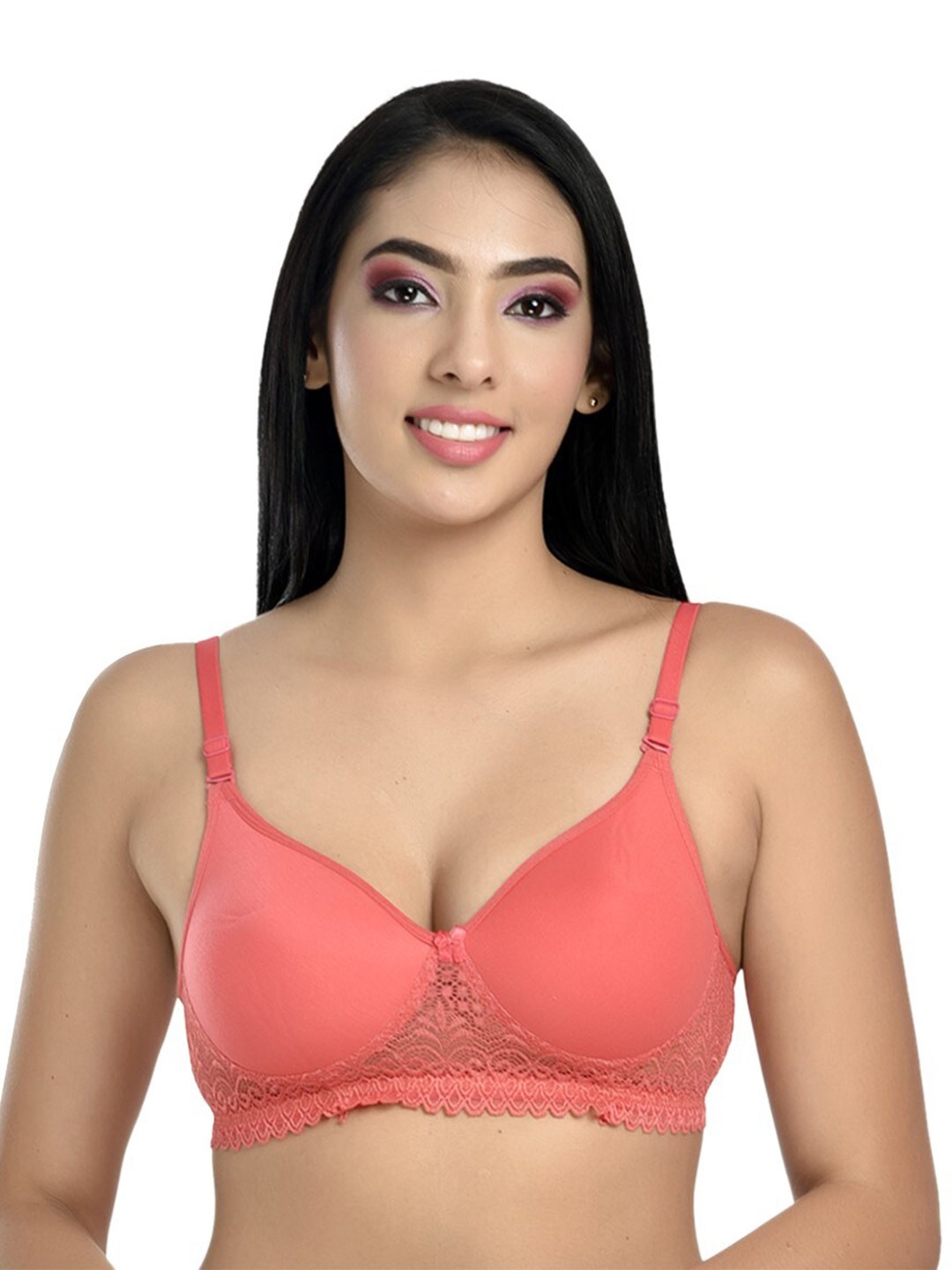 

SASHU Full Coverage Lightly Padded Lightly Padded Seamless Cups Cotton Bra, Coral