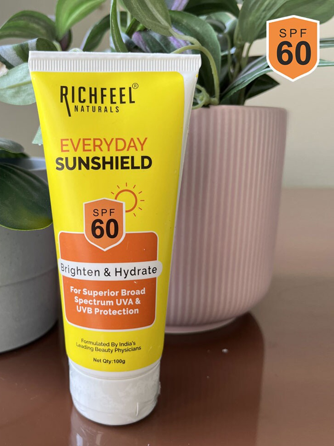 

Richfeel Everyday Sunshield with SPF 60 to Brighten & Hydrate Skin -100 g, Yellow