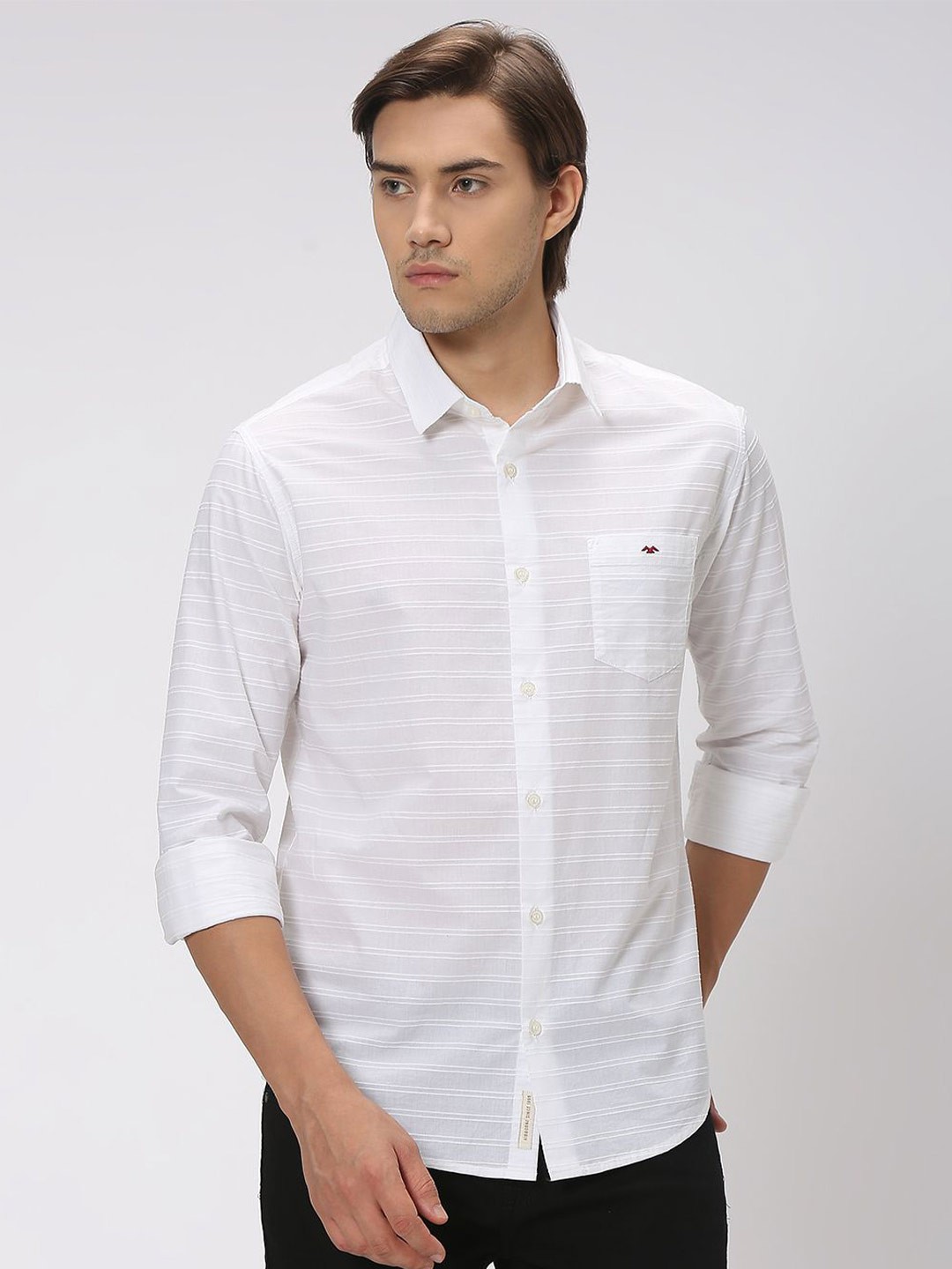 

Mufti Slim Fit Horizontal Stripes Cotton Linen Casual Shirt, White