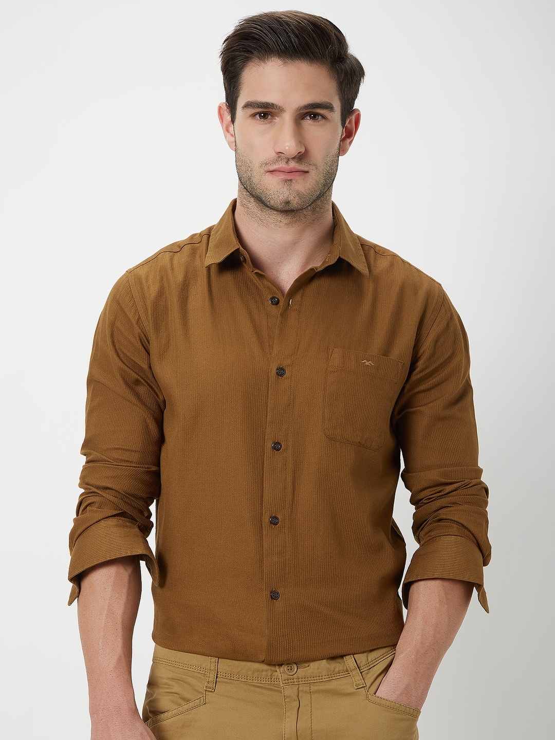

Mufti Slim Fit Spread Collar Casual Shirt, Brown