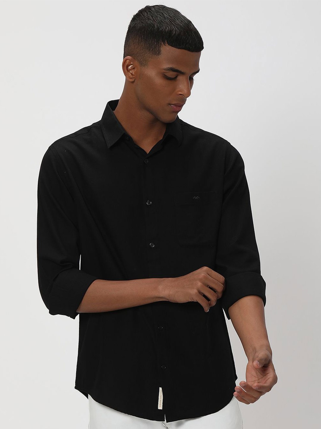 

Mufti Spread Collar Slim Fit Opaque Pure Cotton Casual Shirt, Black