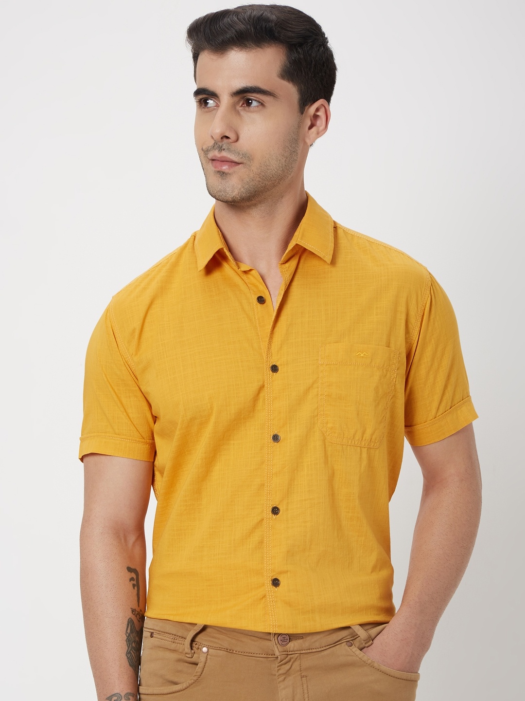 

Mufti Spread Collar Slim Fit Casual Shirt, Mustard