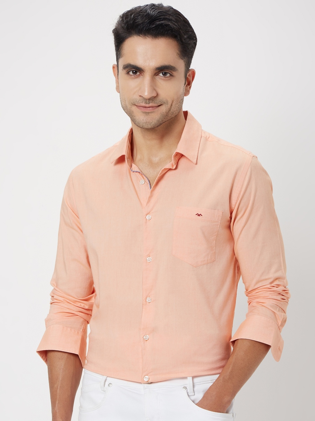 

Mufti Spread Collar Slim Fit Opaque Casual Shirt, Orange