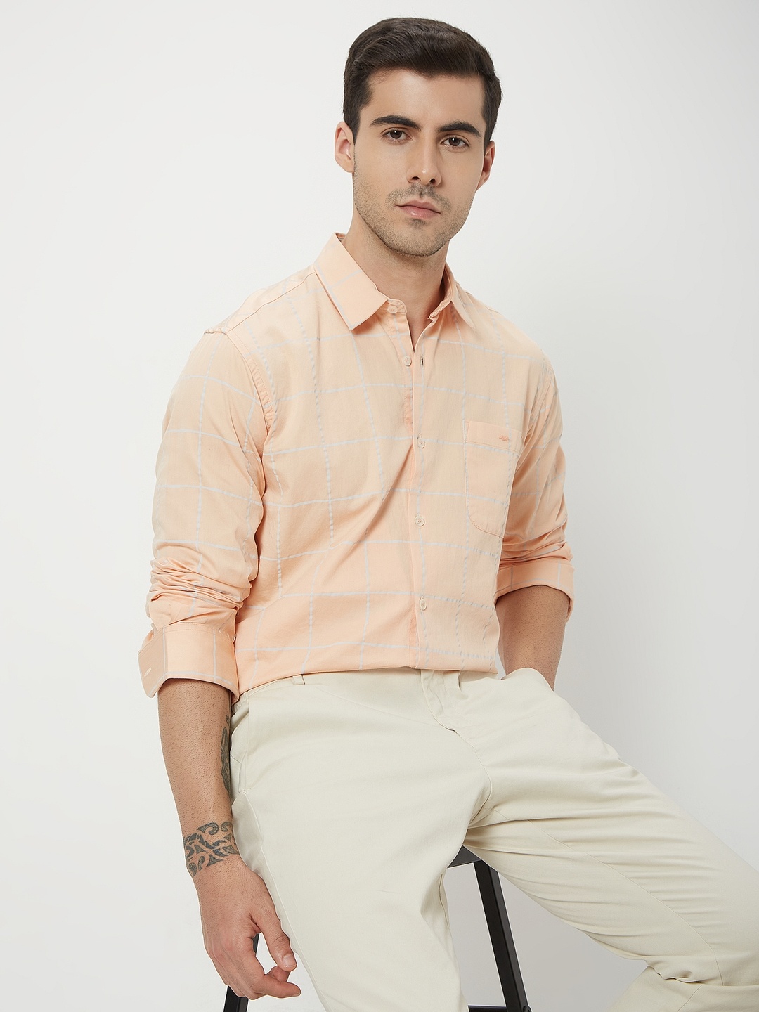 

Mufti Slim Fit Opaque Checked Casual Shirt, Peach