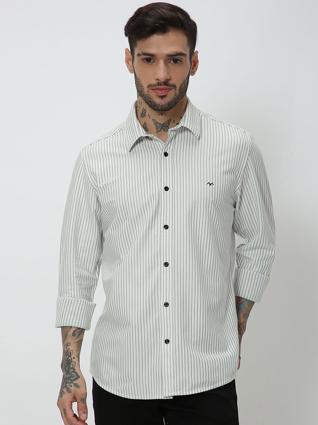 

Mufti Slim Fit Striped Casual Cotton Linen Shirt, White