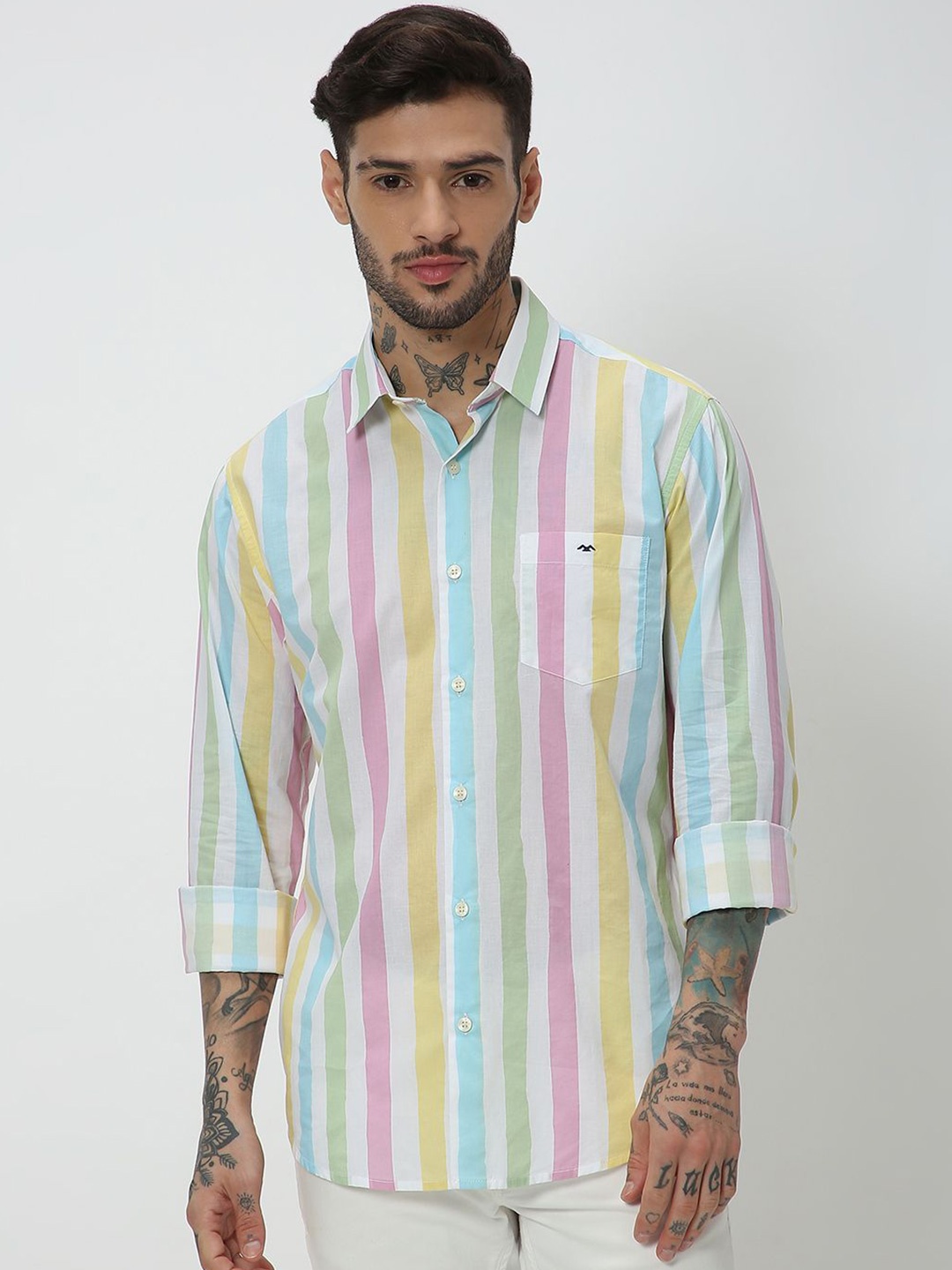 

Mufti Slim Fit Vertical Striped Spread Collar Casual Shirt, White