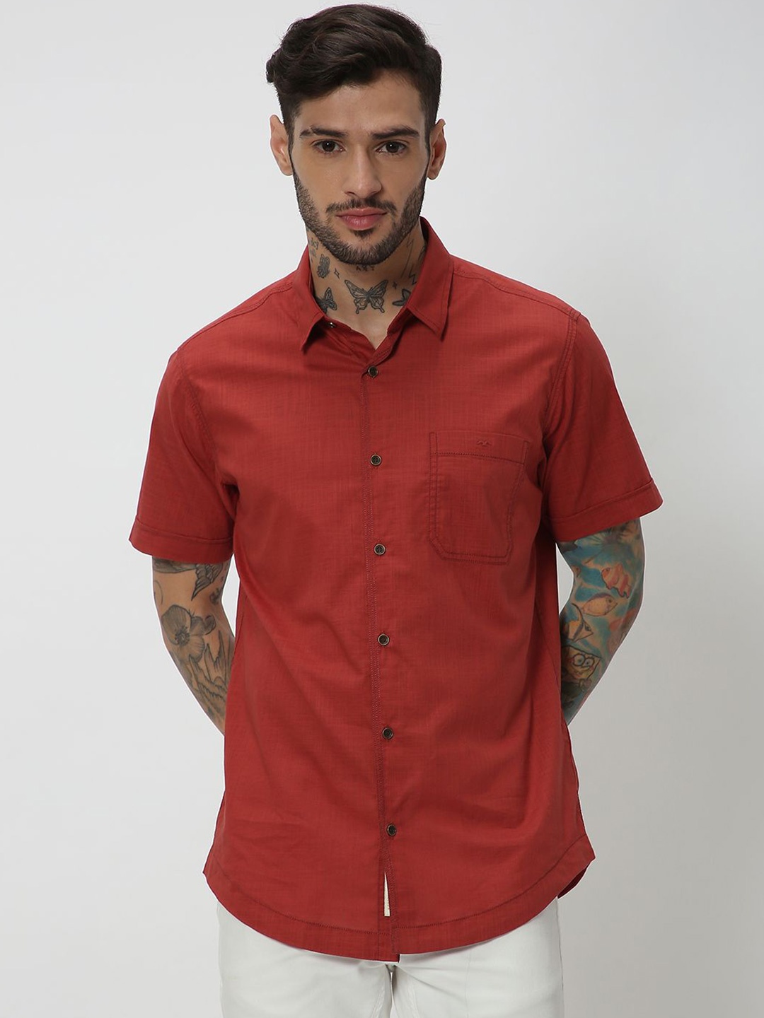 

Mufti Slim Fit Cotton Linen Casual Shirt, Red