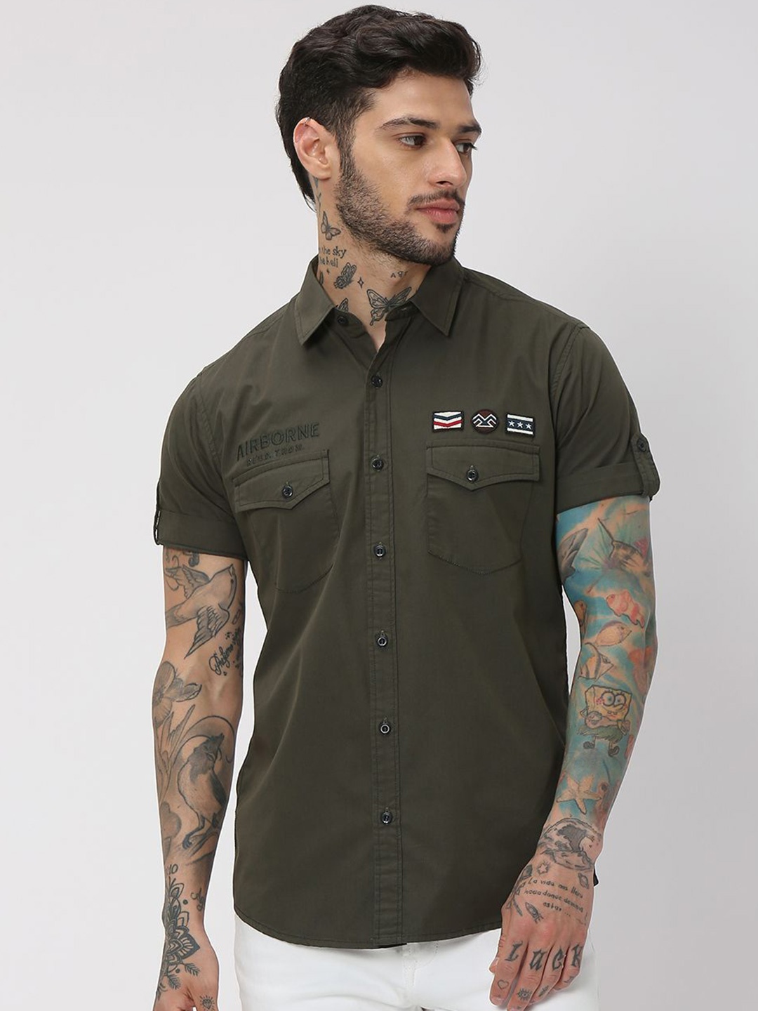 

Mufti Spread Collar Slim Fit Casual Cotton Linen Shirt, Green