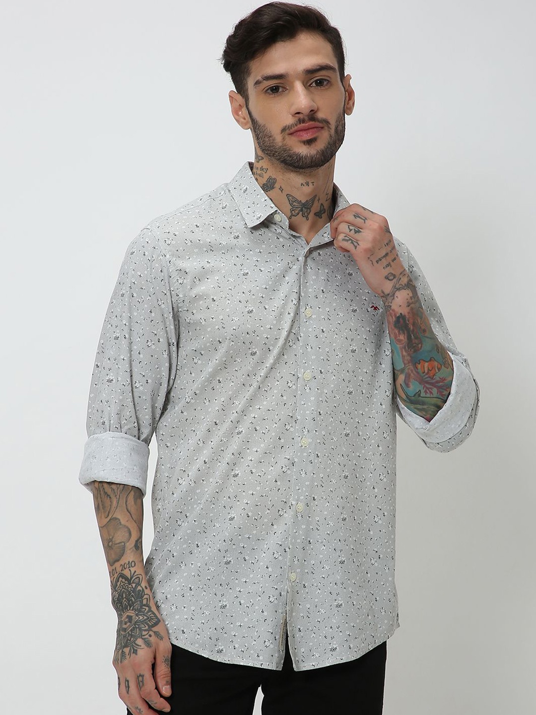 

Mufti Slim Fit Abstract Printed Cotton Linen Shirt, Grey