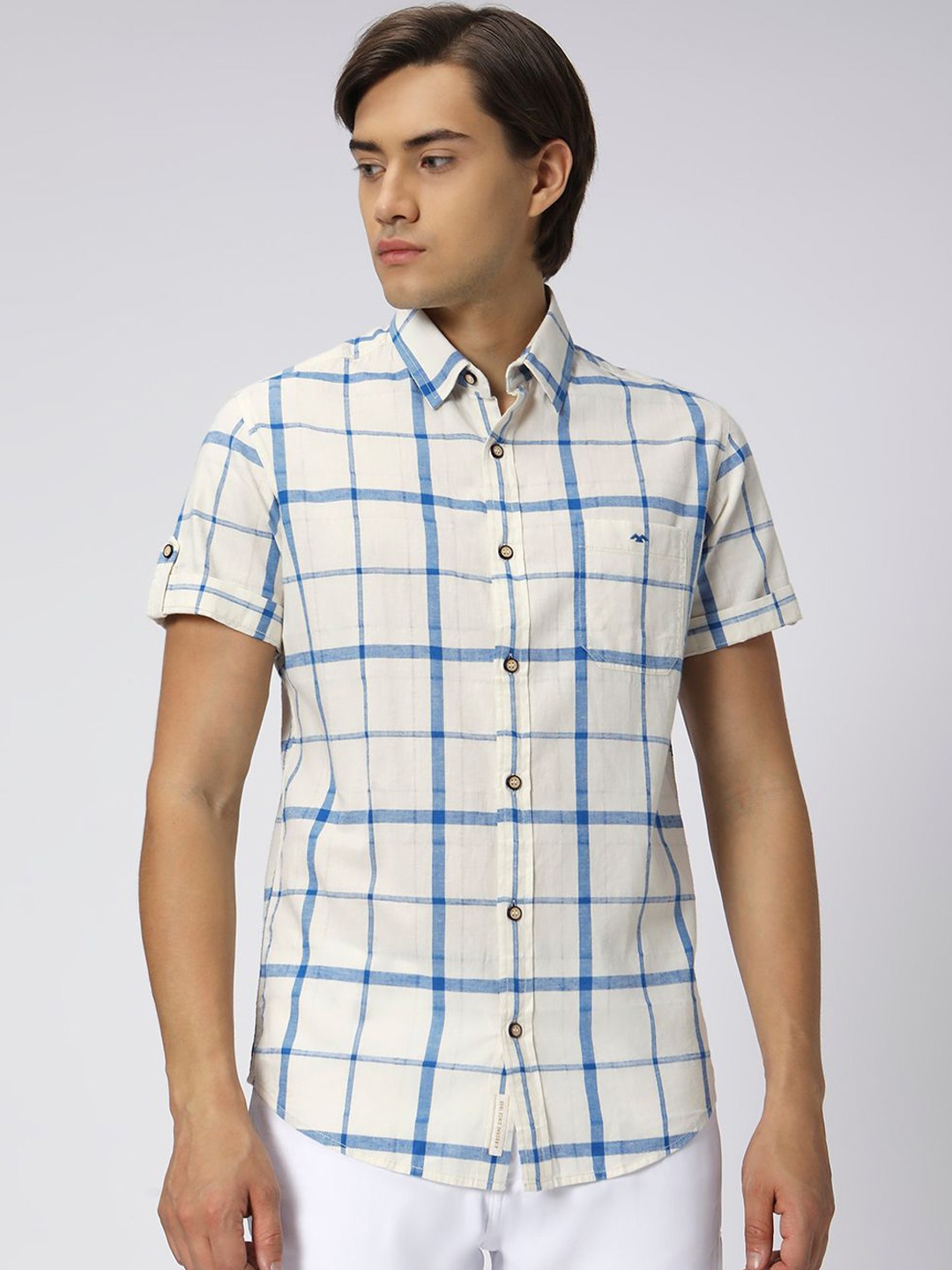 

Mufti Slim Fit Tartan Checked Spread Collar Casual Shirt, Blue