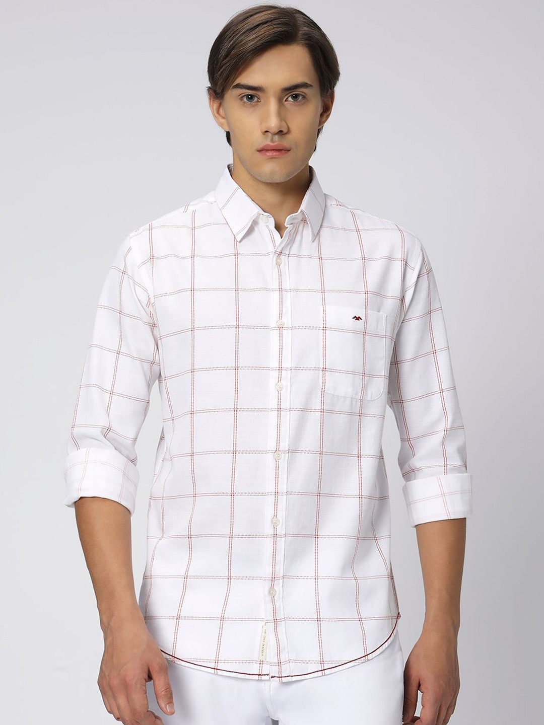 

Mufti Slim Fit Windowpane Checked Casual Cotton Linen Shirt, White