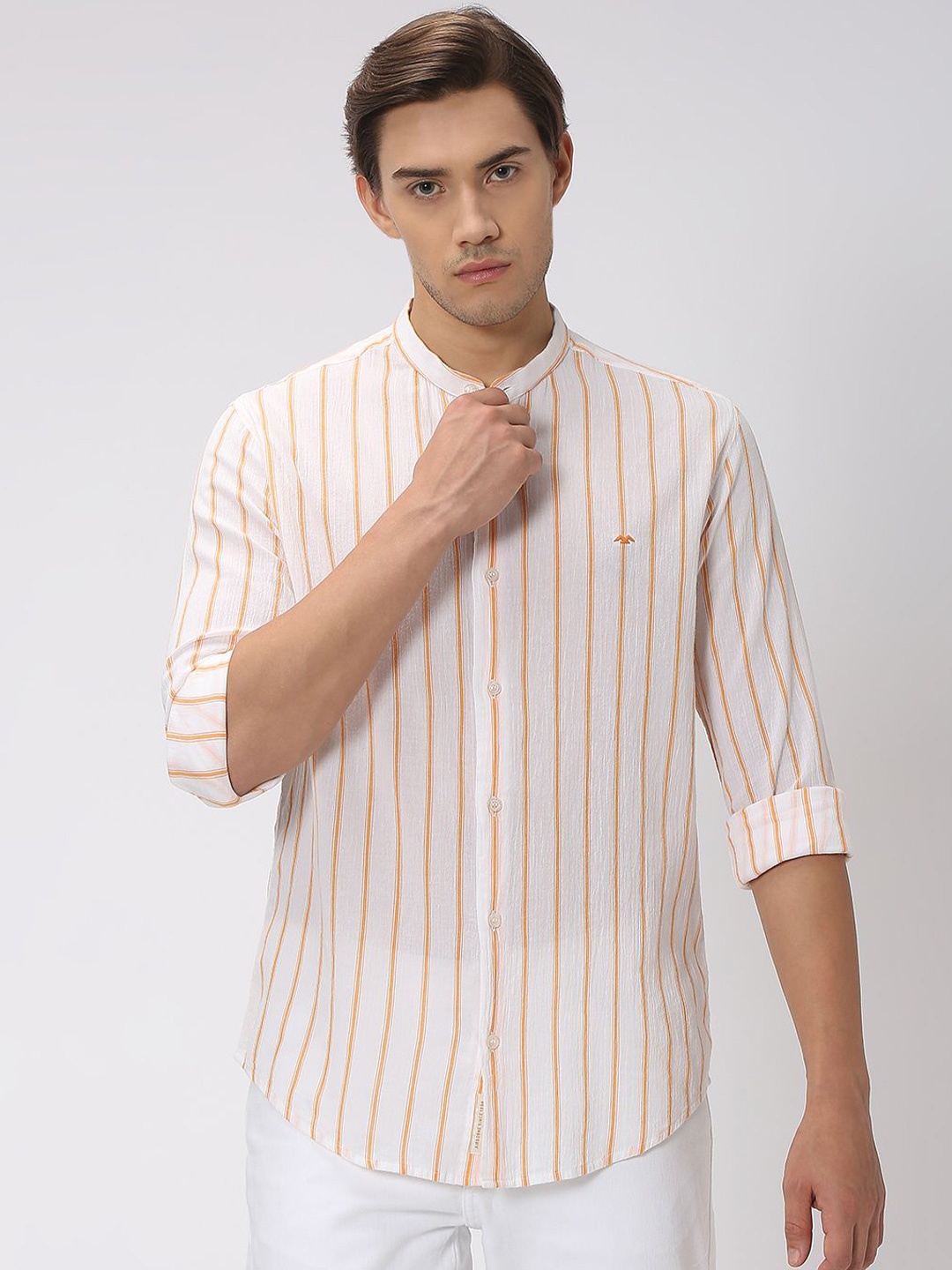 

Mufti Slim Fit Striped Casual Shirt, Orange