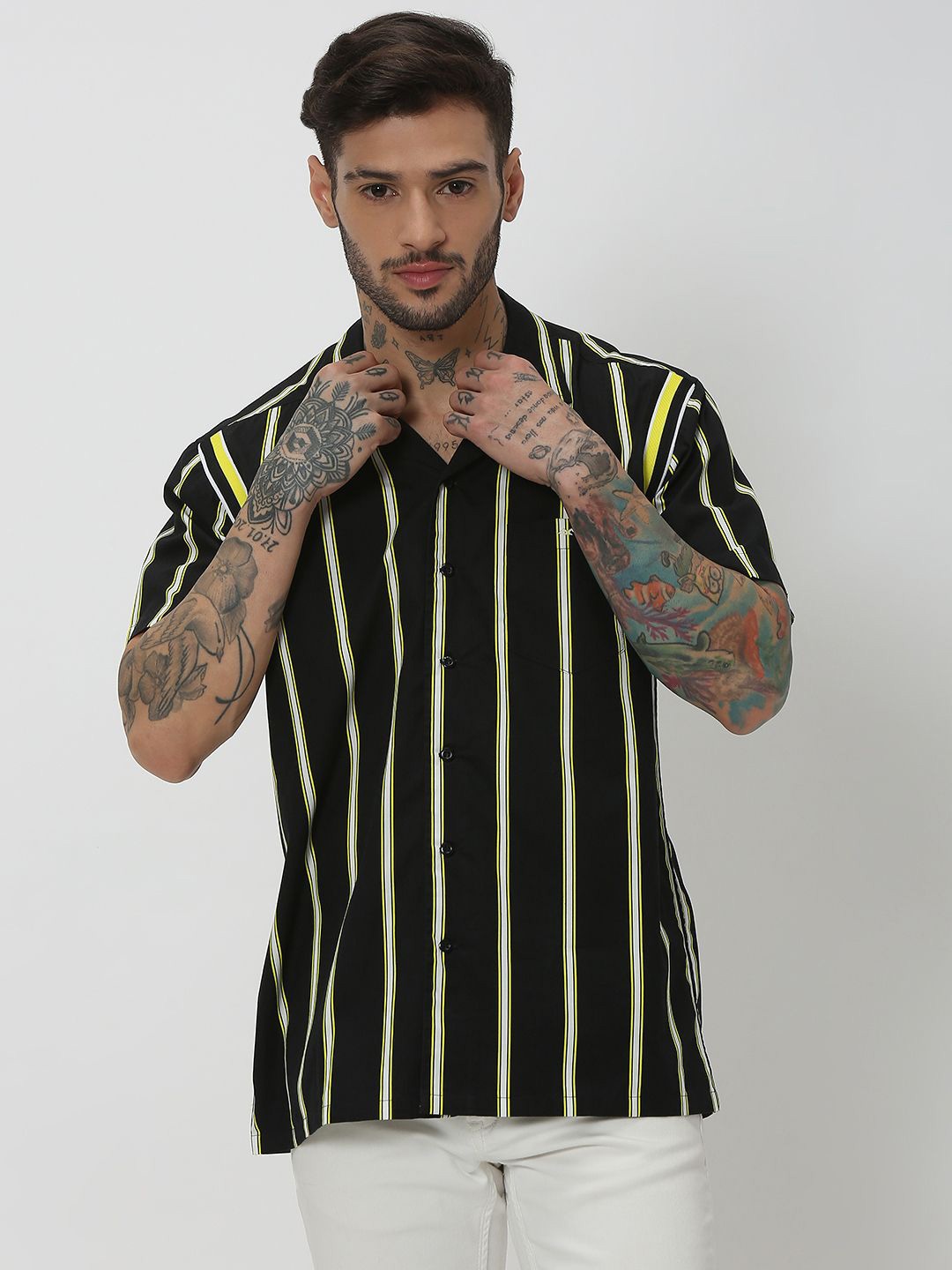 

Mufti Slim Fit Vertical Striped Spread Collar Casual Shirt, Black