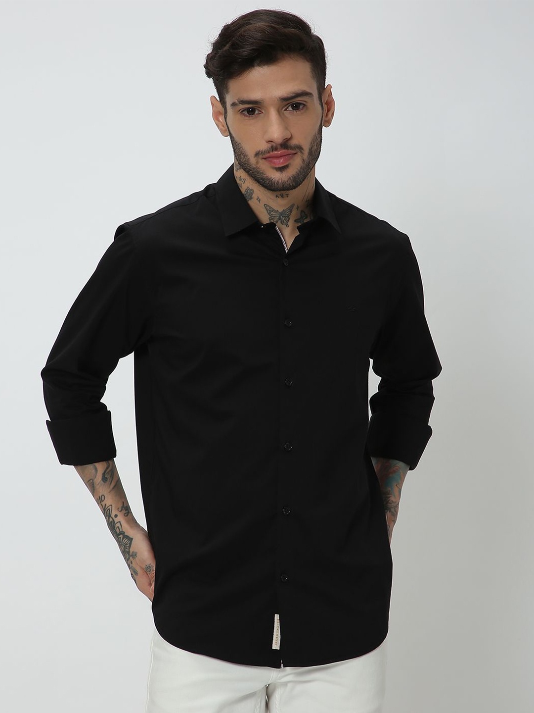 

Mufti Spread Collar Slim Fit Casual Cotton Linen Shirt, Black