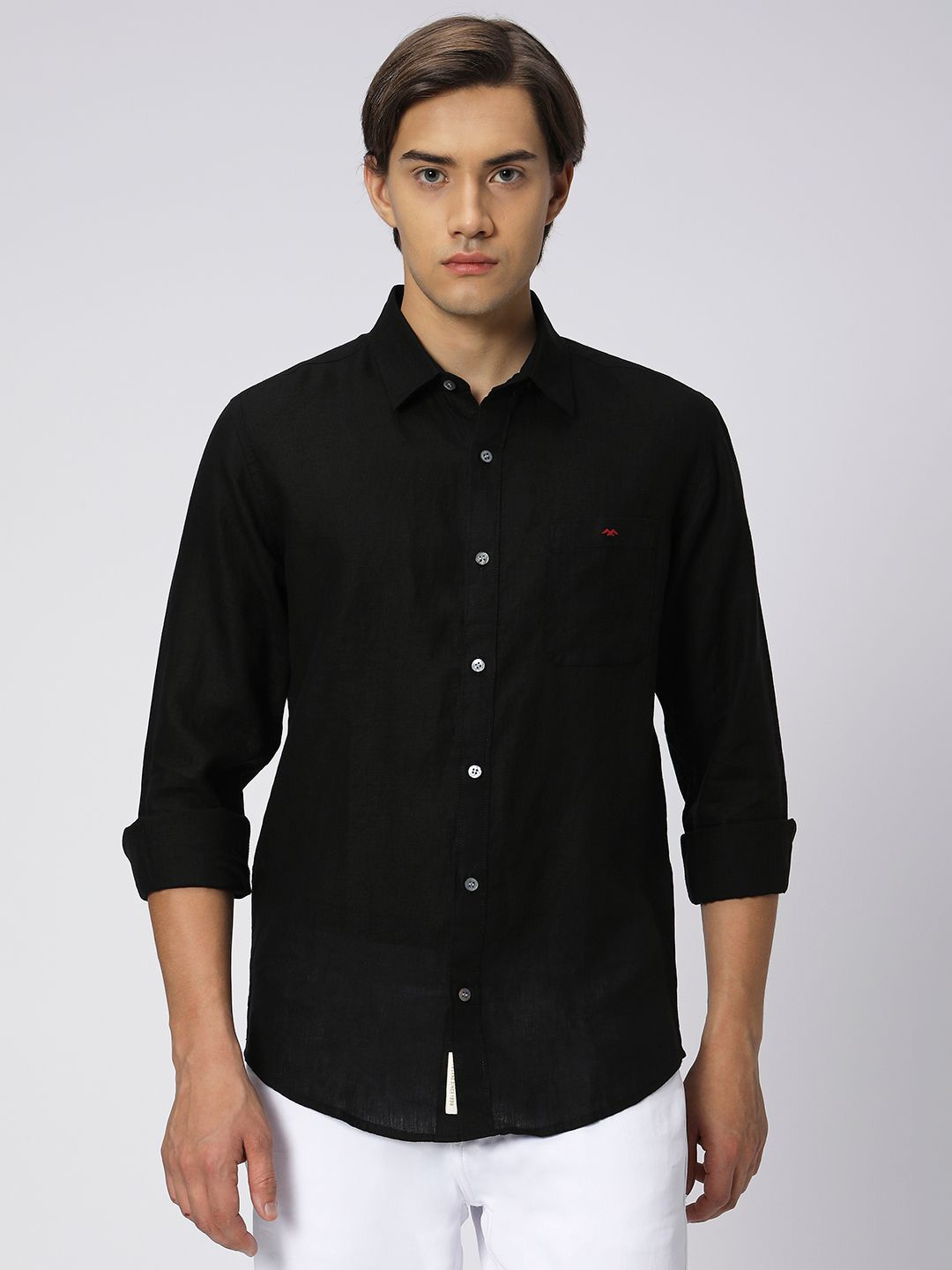 

Mufti Spread Collar Slim Fit Casual Linen Shirt, Black