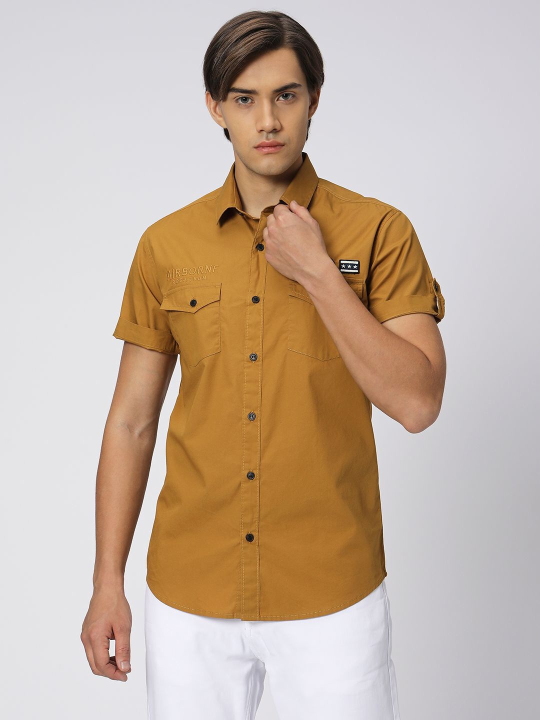 

Mufti Slim Fit Opaque Cotton Casual Shirt, Khaki