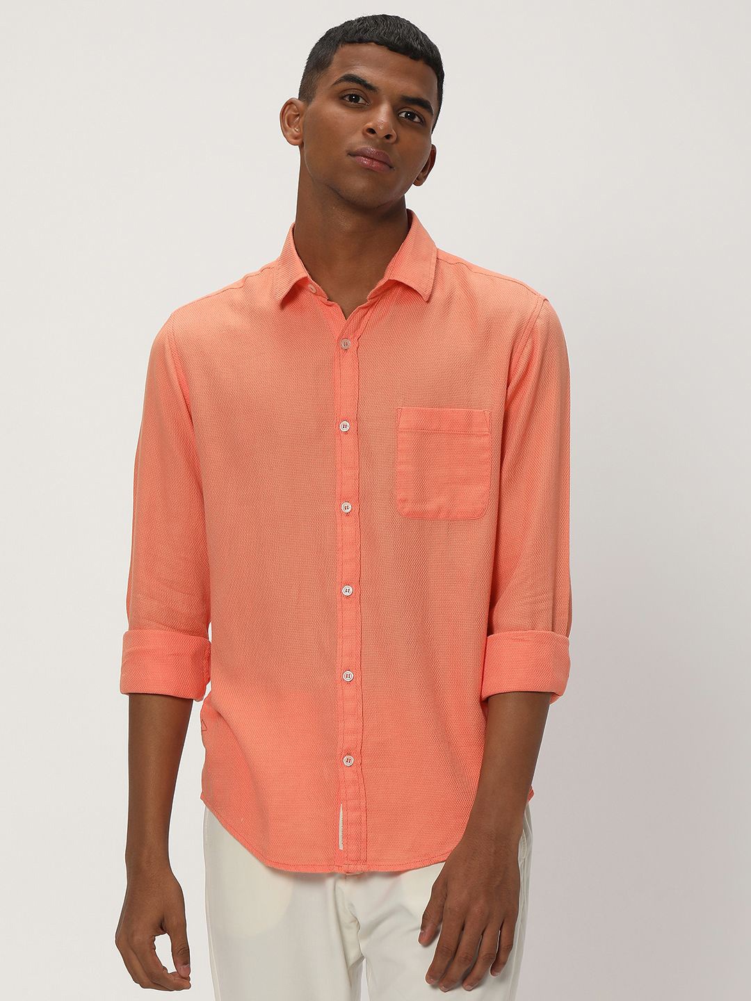 

Mufti Slim Fit Cotton Linen Casual Shirt, Orange
