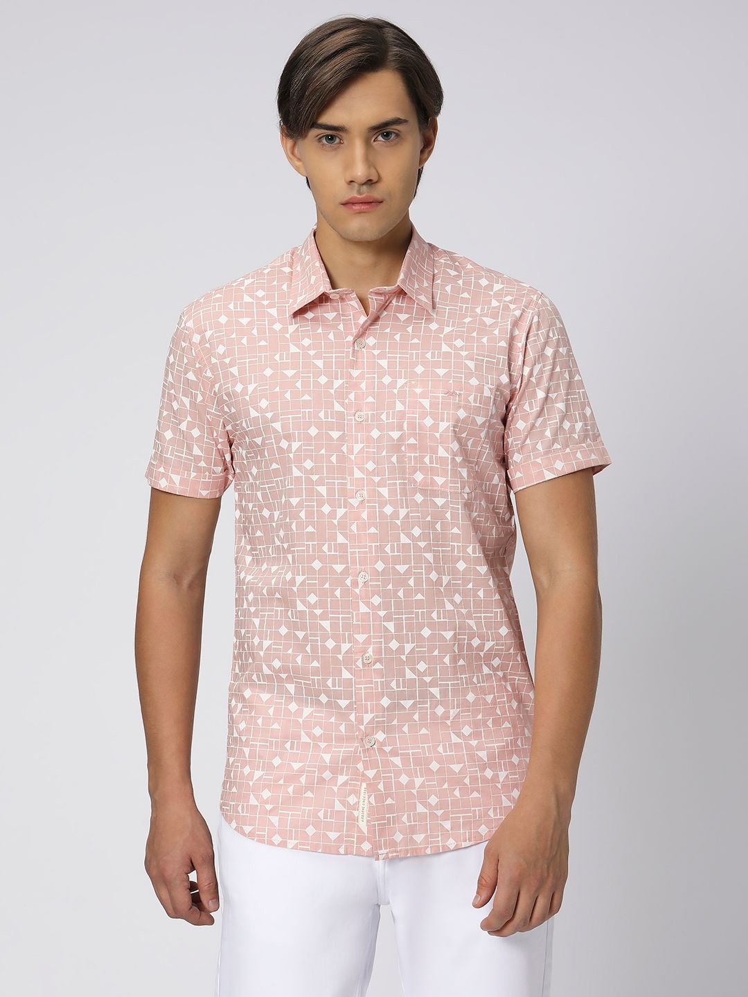 

Mufti Slim Fit Geometric Printed Casual Shirt, Pink