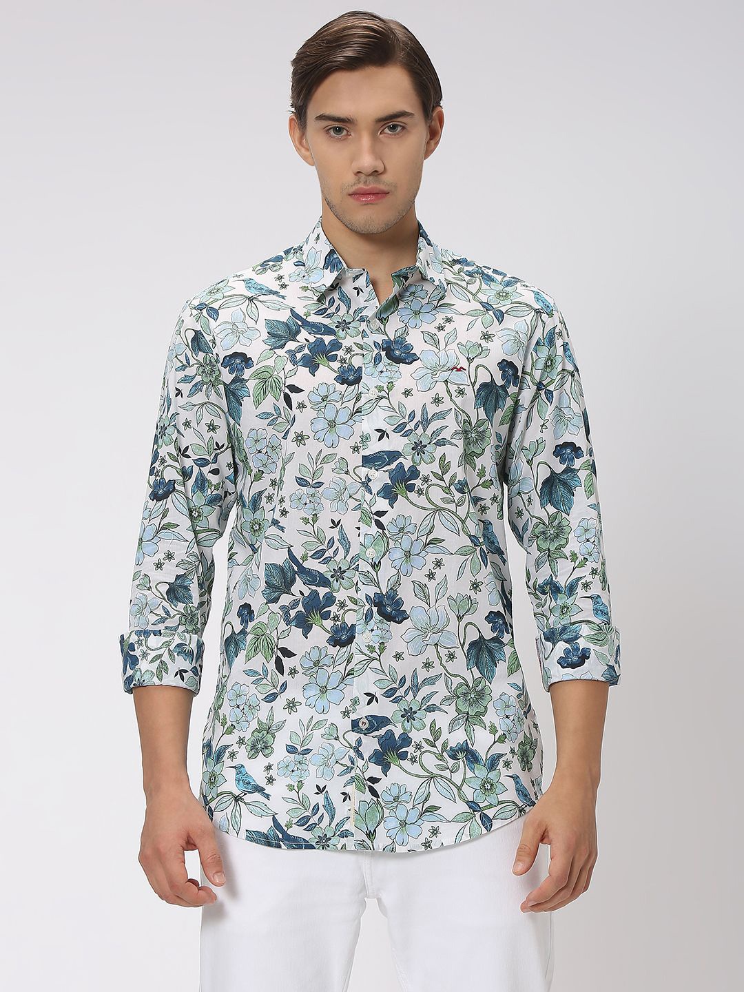 

Mufti Slim Fit Floral Opaque Printed Cotton Casual Shirt, White
