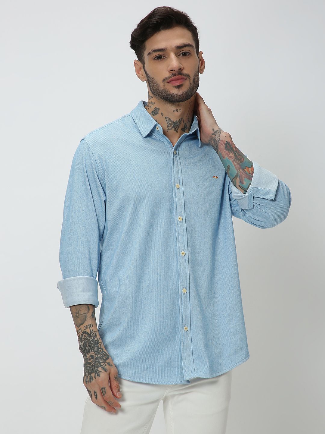 

Mufti Slim Fit Textured Cotton Linen Casual Shirt, Blue