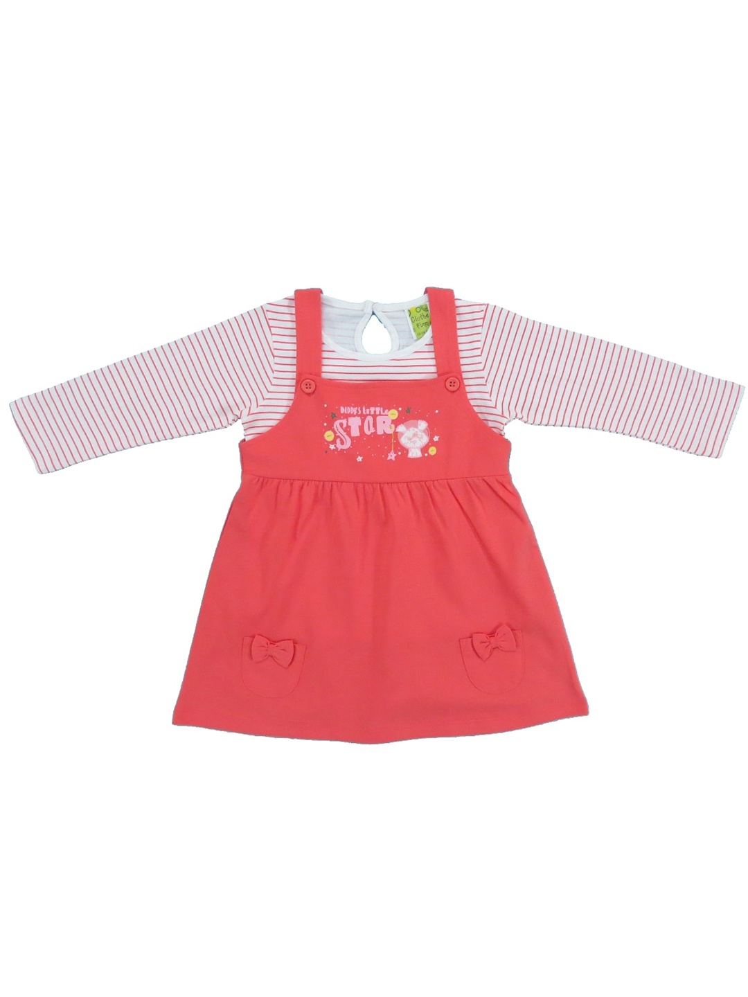 

Clothe Funn Girls Typography Printed Cotton Pinafore Dress With Top, Coral