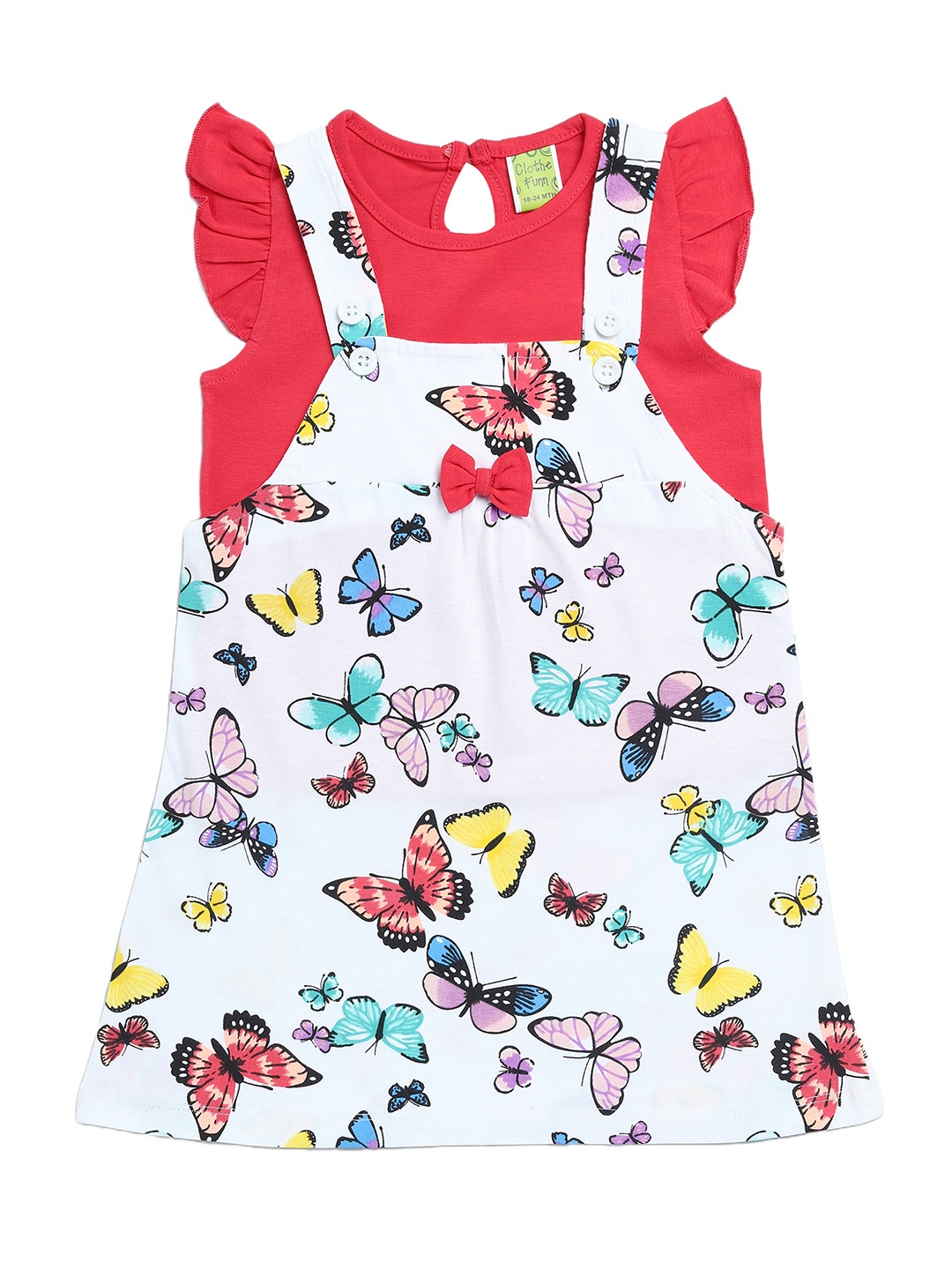 

Clothe Funn Conversational Printed Cotton Pinafore Dress With Top, White