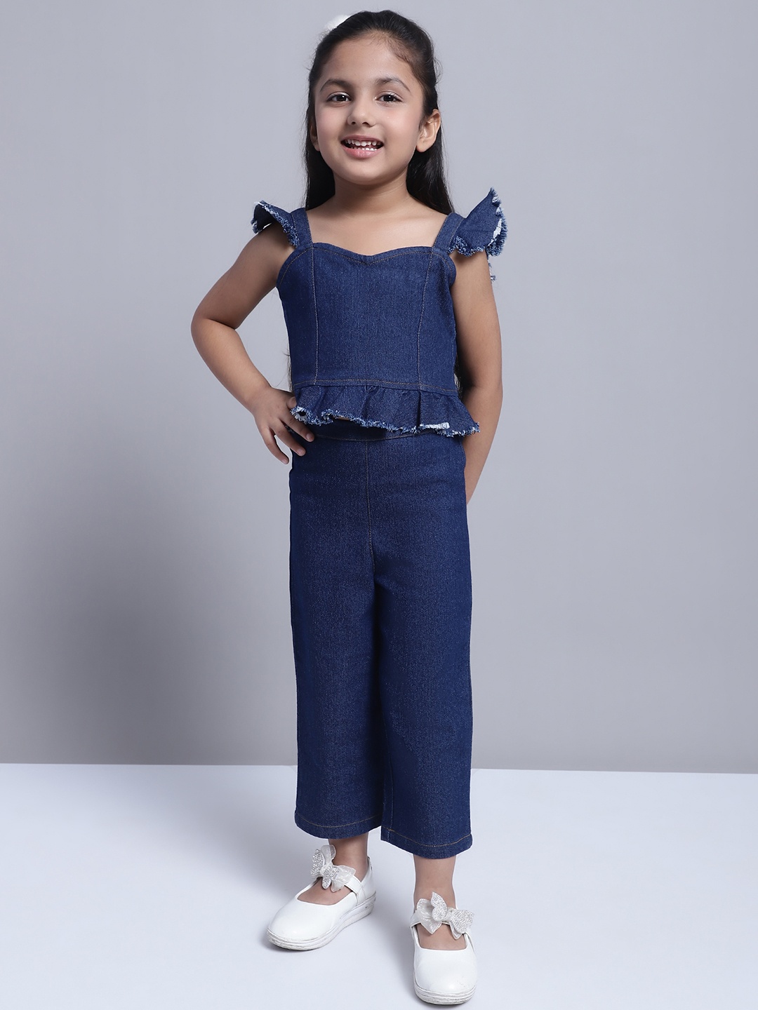 

Superminis Girls Pure Cotton Top with Trousers, Navy blue