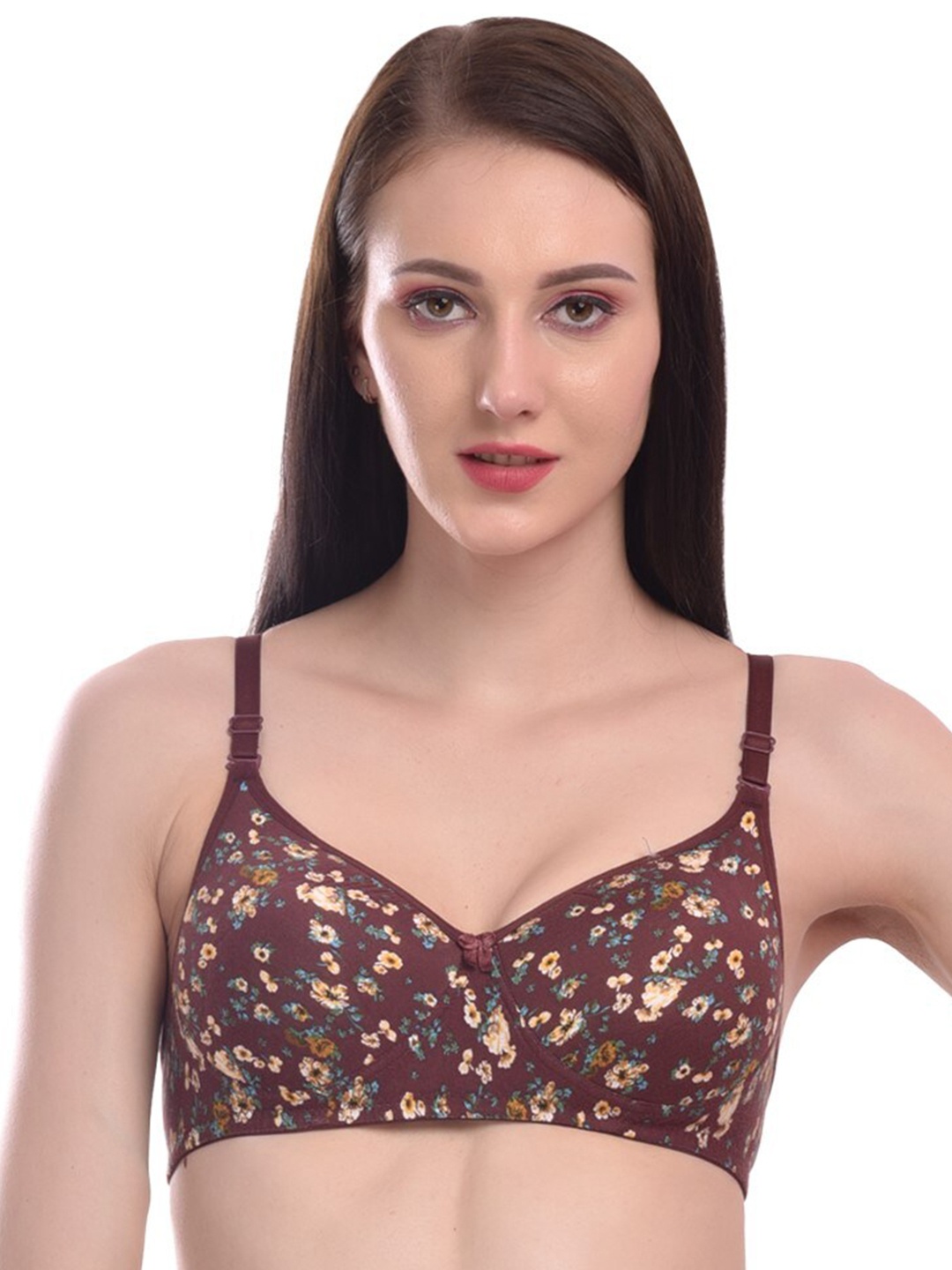 

SASHU Floral Printed Full Coverage Lightly Padded Seamless Cups Bra, Brown