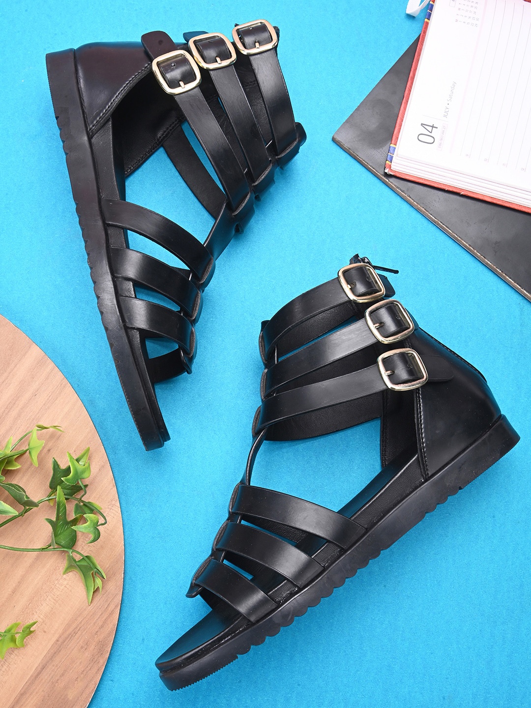

DressBerry Black Buckled High-Top Gladiators