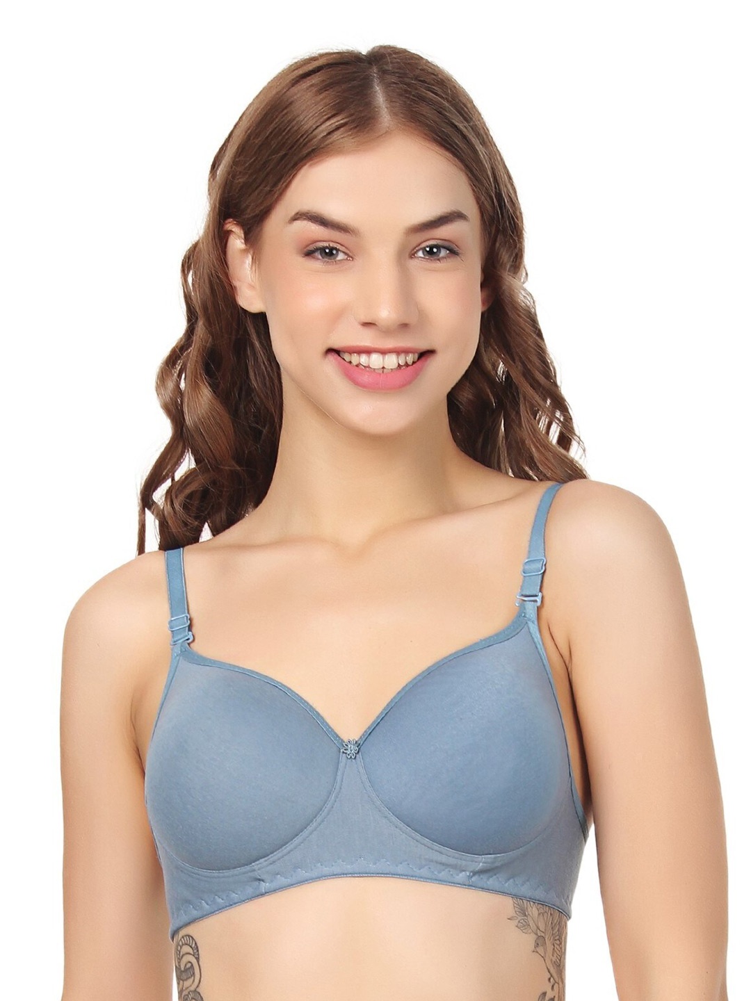 

SASHU Full Coverage Lightly Padded Seamless Cups Cotton Bra, Blue