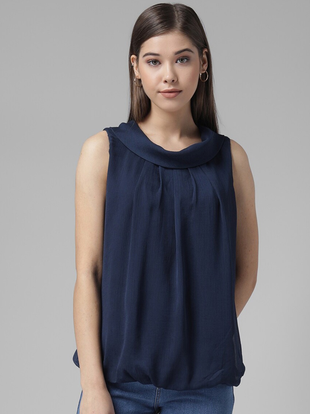 

Rudraaksha Creations Round Neck Sleeveless Top, Navy blue