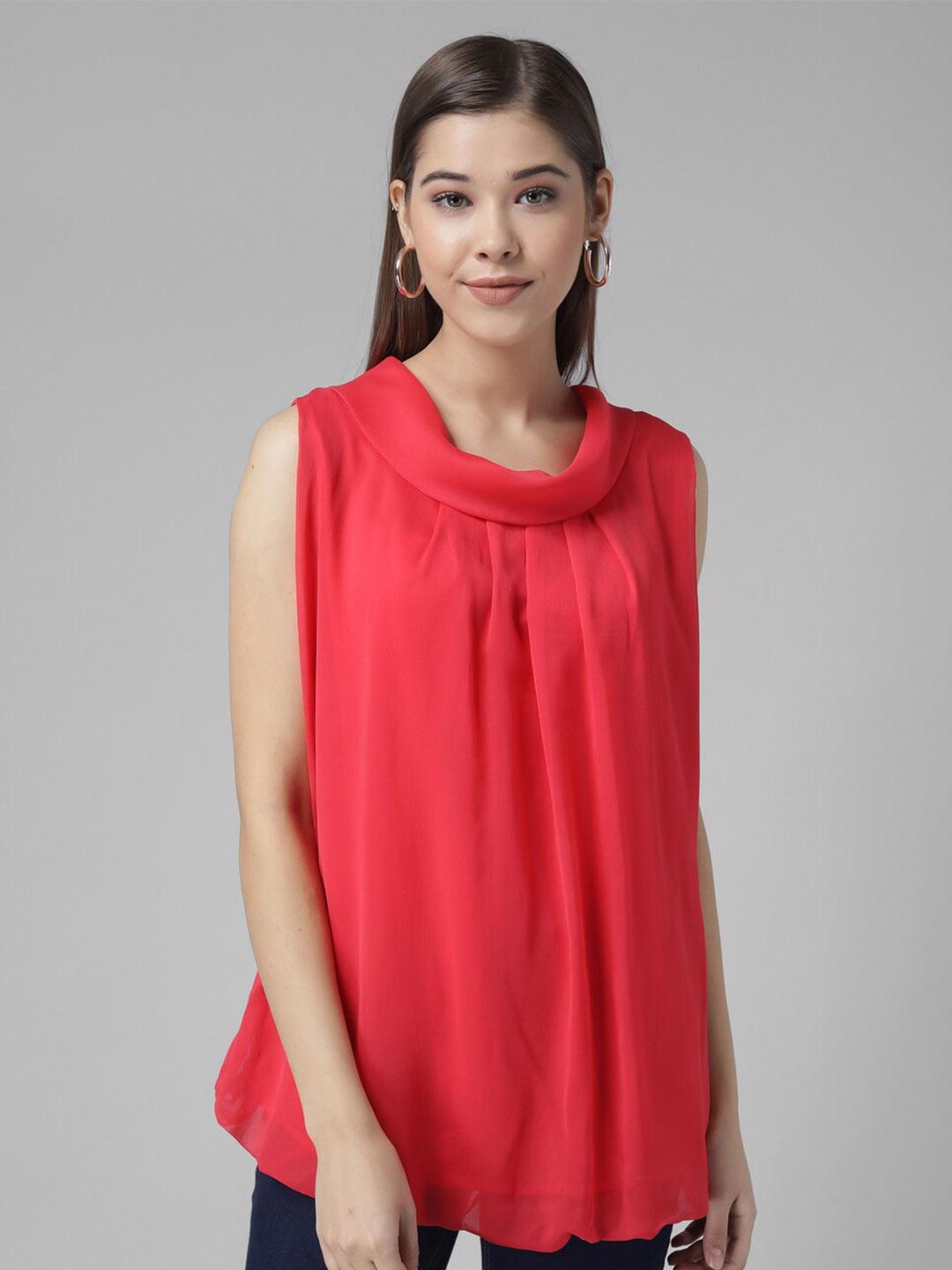 

Rudraaksha Creations Round Neck Sleeveless Top, Red