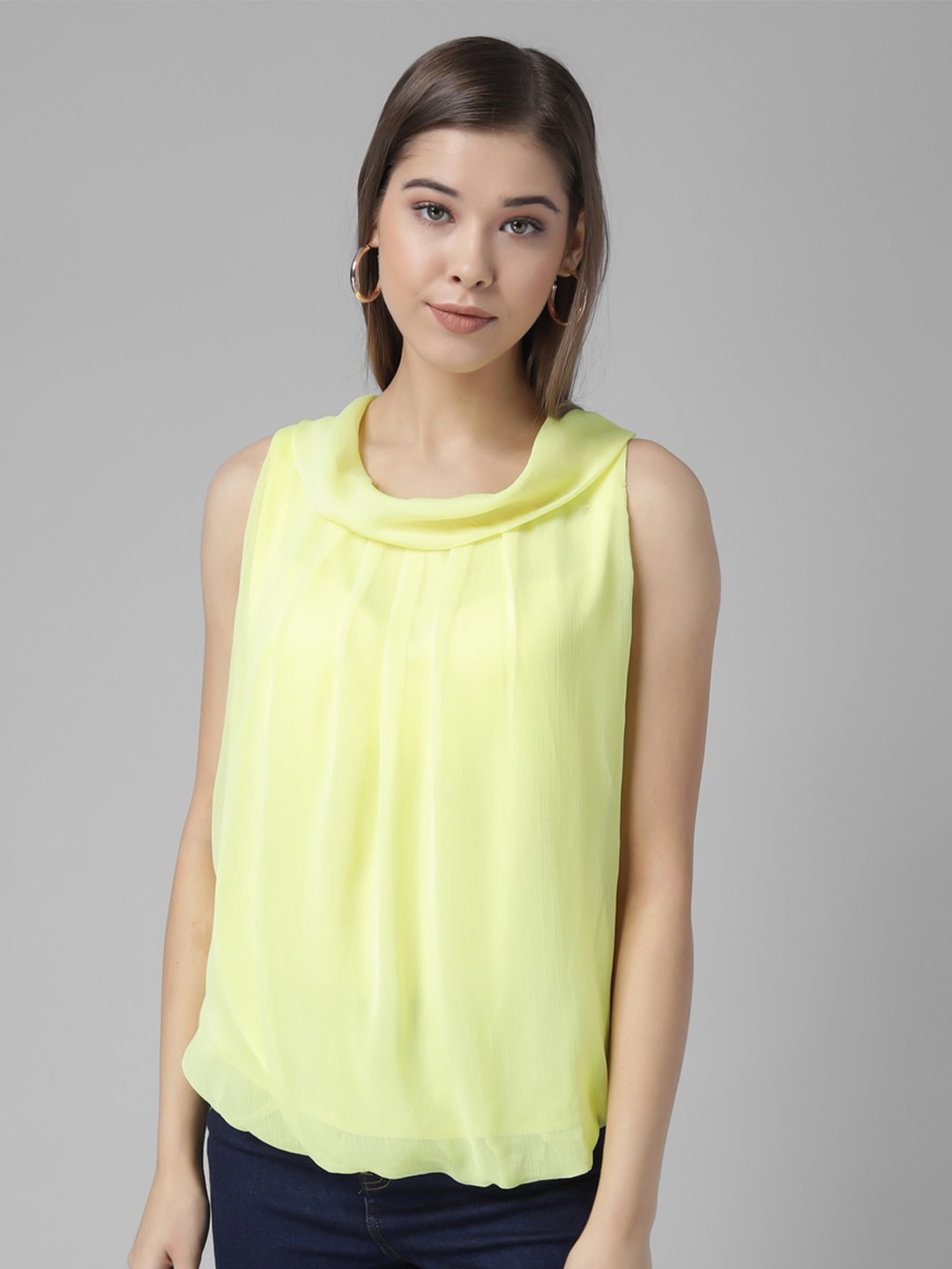 

Rudraaksha Creations Round Neck Sleeveless Top, Yellow