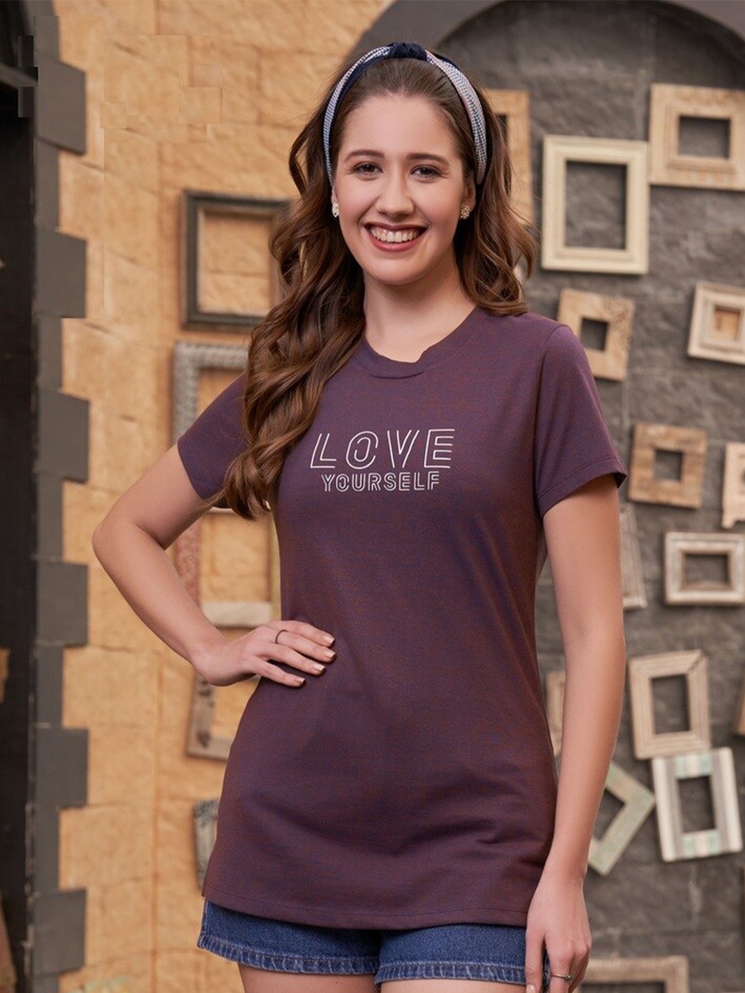 

TITTLI Typography Printed Cotton T-shirt, Maroon