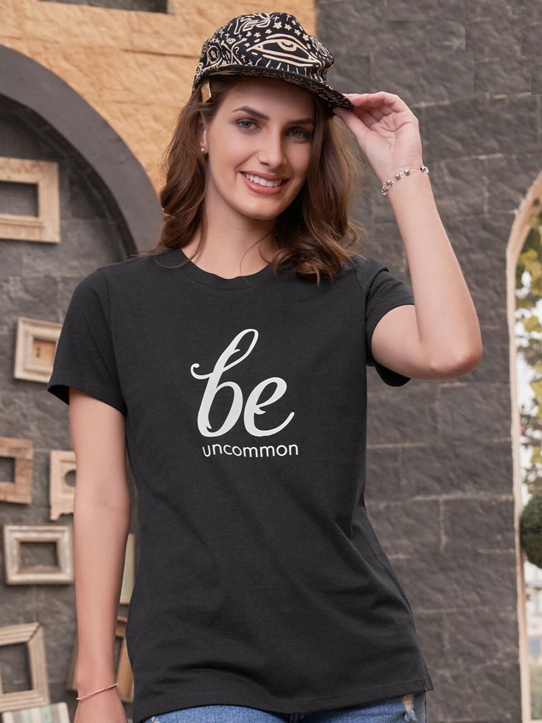 

TITTLI Typography Printed Cotton T-shirt, Black