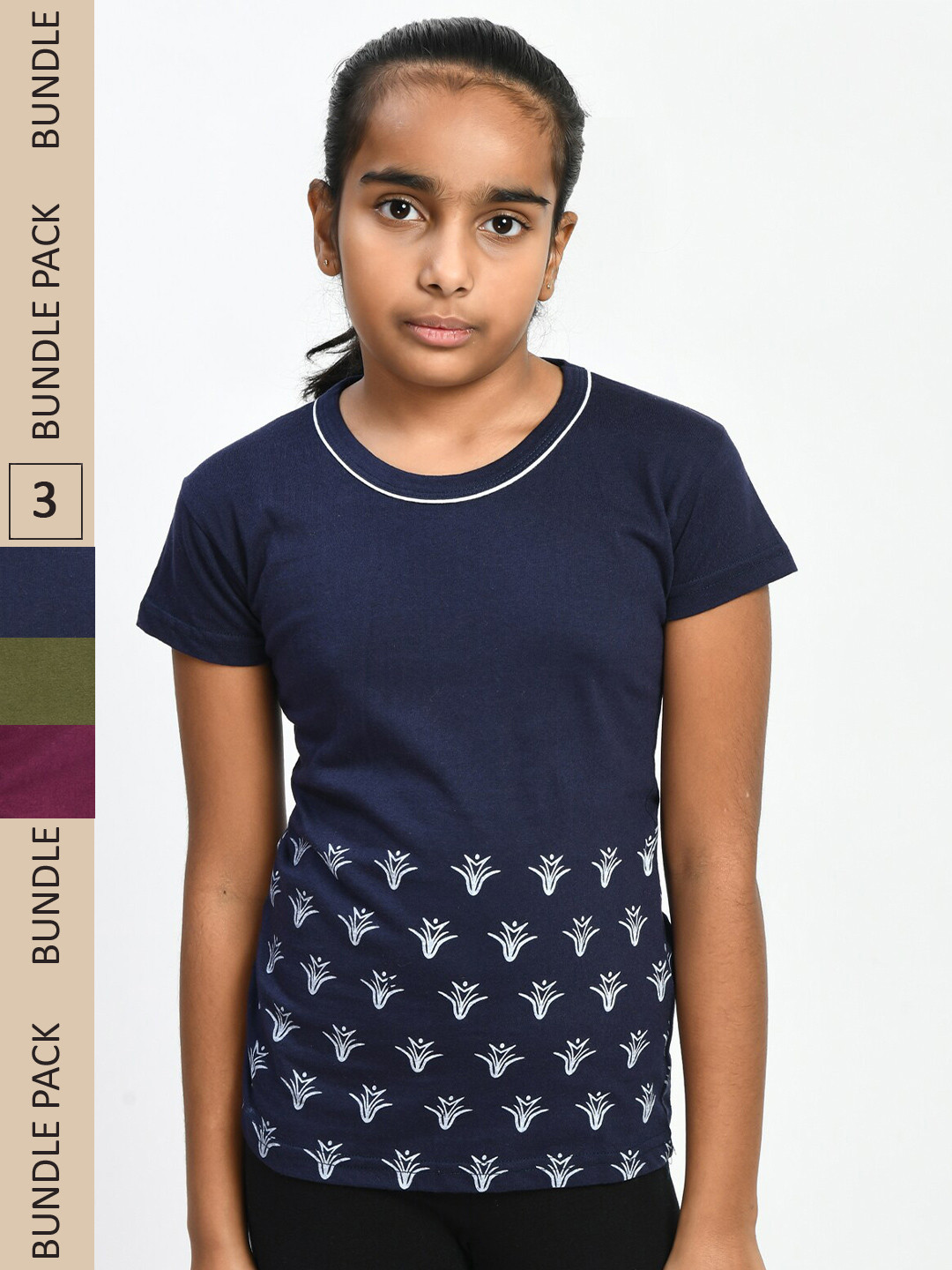

IndiWeaves Girls Multicoloured 3 Striped Hooded Pockets T-shirt, Multi