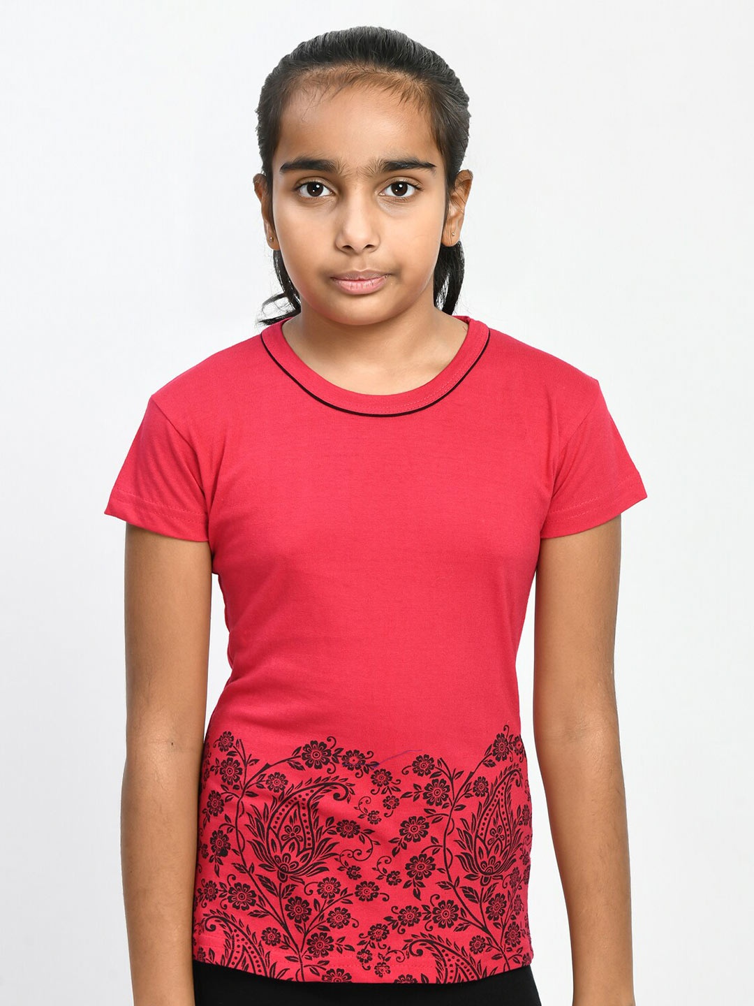 

IndiWeaves Girls Pack Of 3 Floral Printed Casual Pure Cotton T-shirts, Yellow