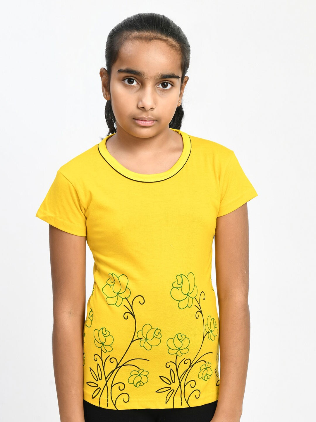 

IndiWeaves Girls Pack of 3 Printed Pure Cotton T-shirts, Yellow