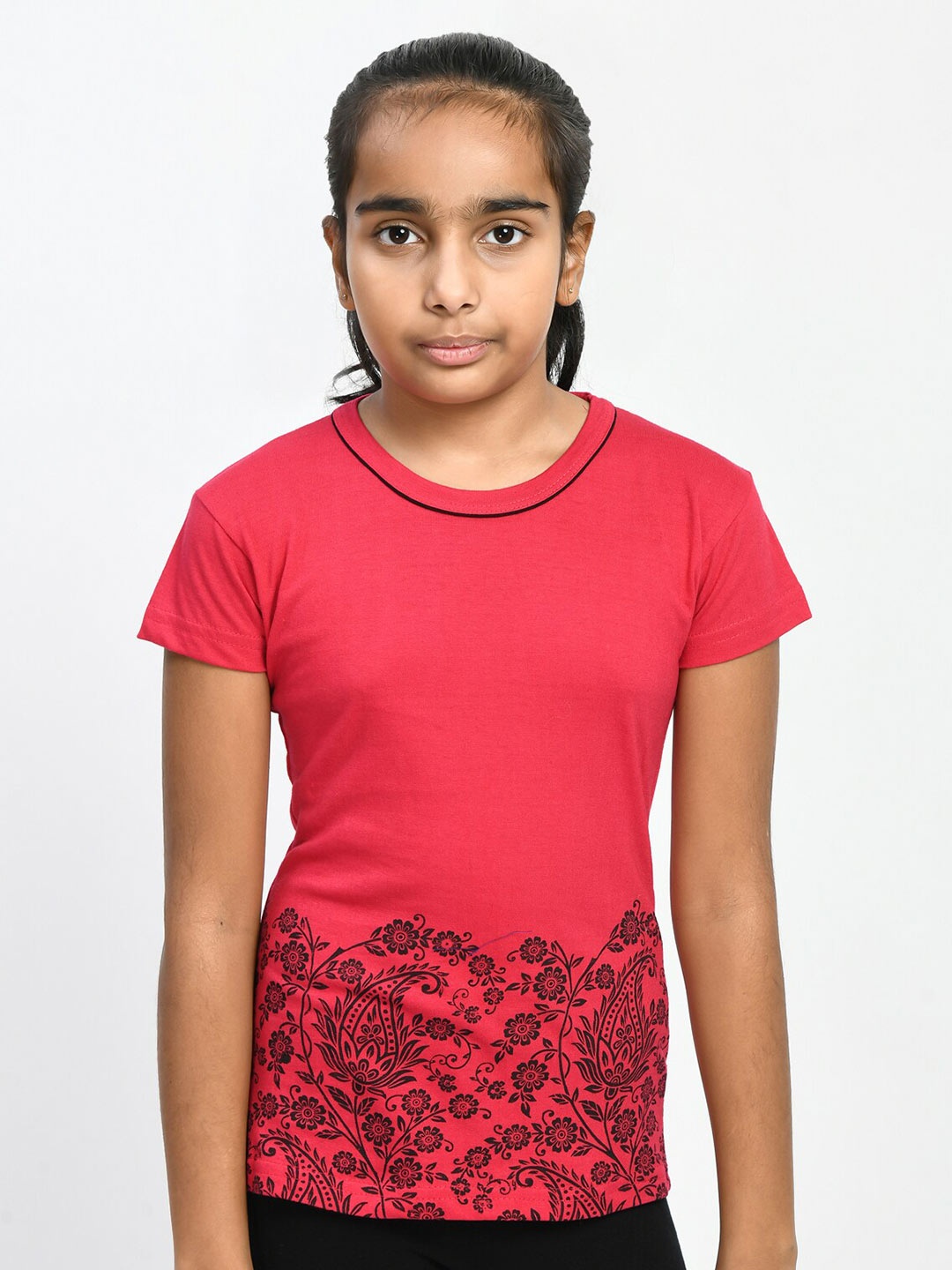 

IndiWeaves Girls Pack of 3 Printed Pure Cotton T-shirts, Red