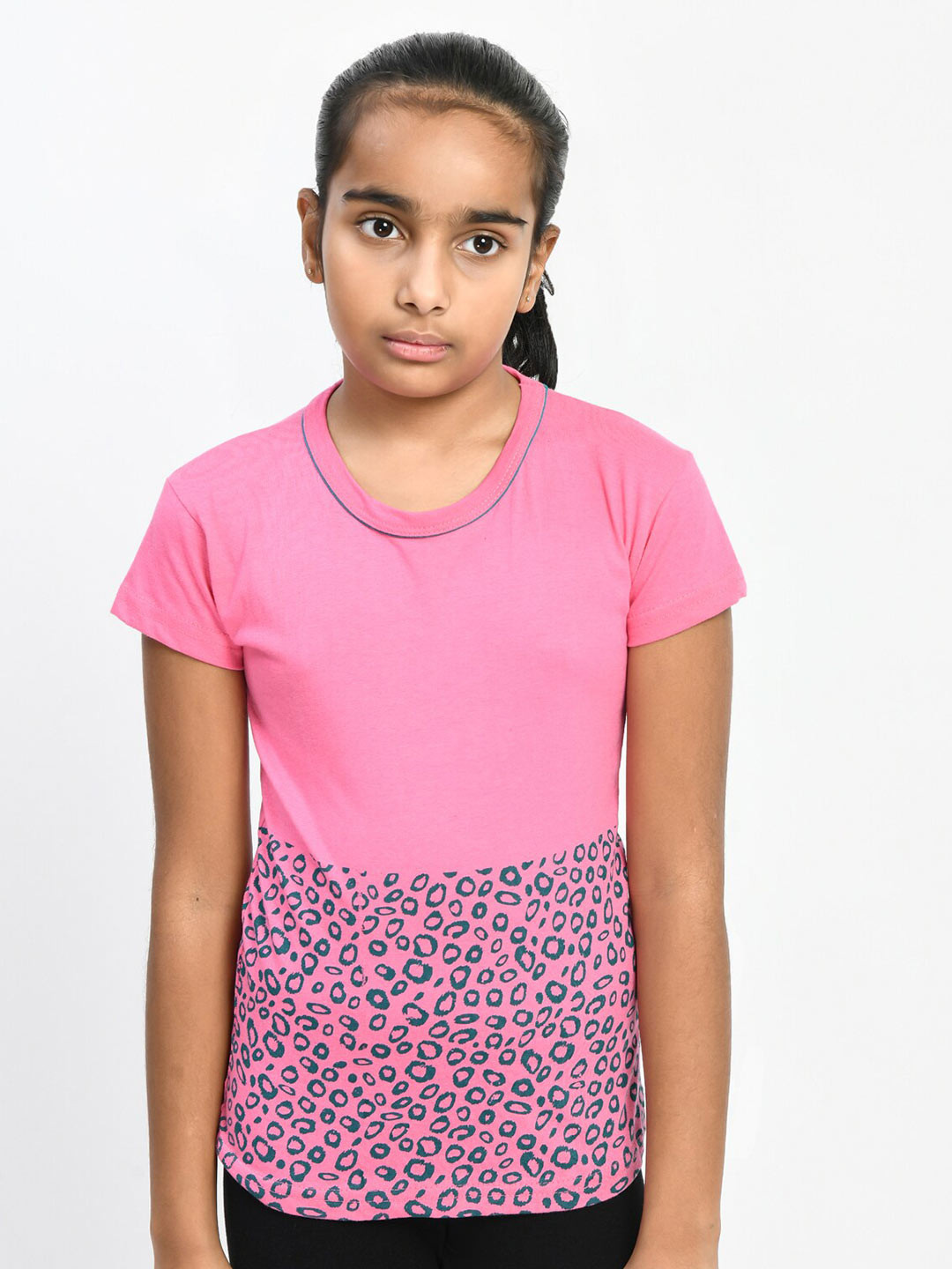 

IndiWeaves Girls Pack of 4 Printed Pure Cotton T-shirts, Pink