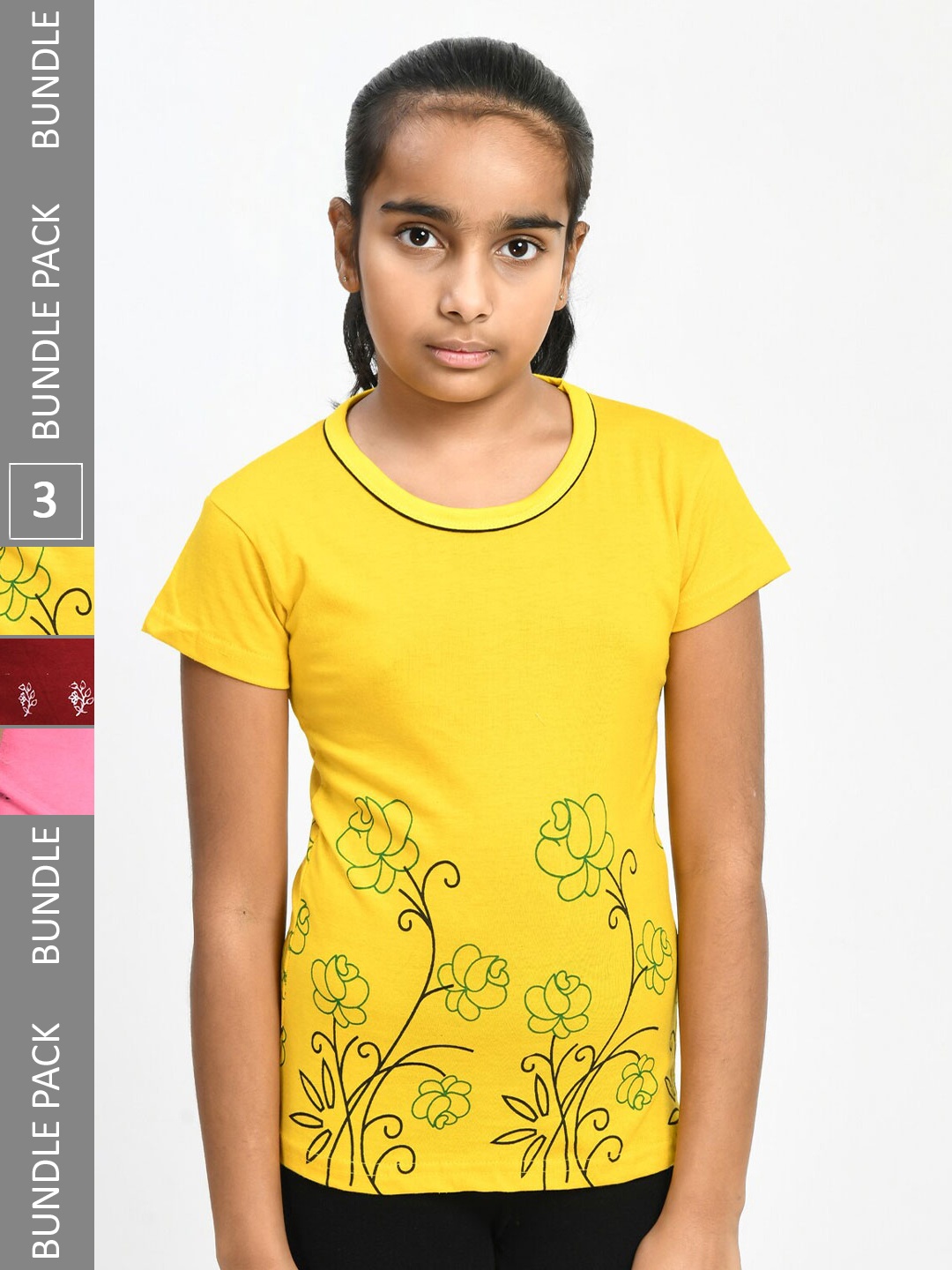 

IndiWeaves Girls Multicoloured 3 Printed Pockets T-shirt, Multi