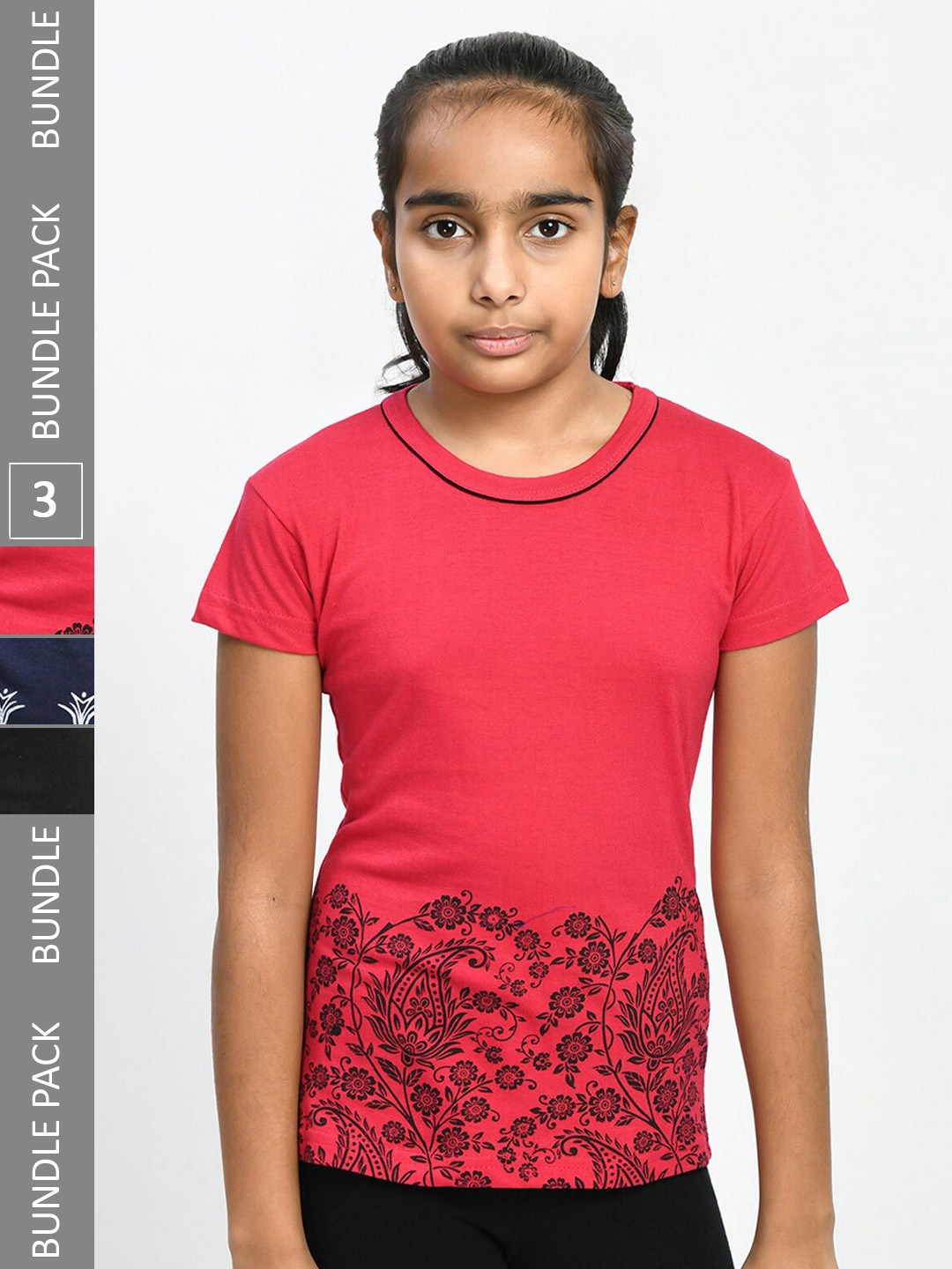 

IndiWeaves Girls Multicoloured 3 T-shirt, Multi