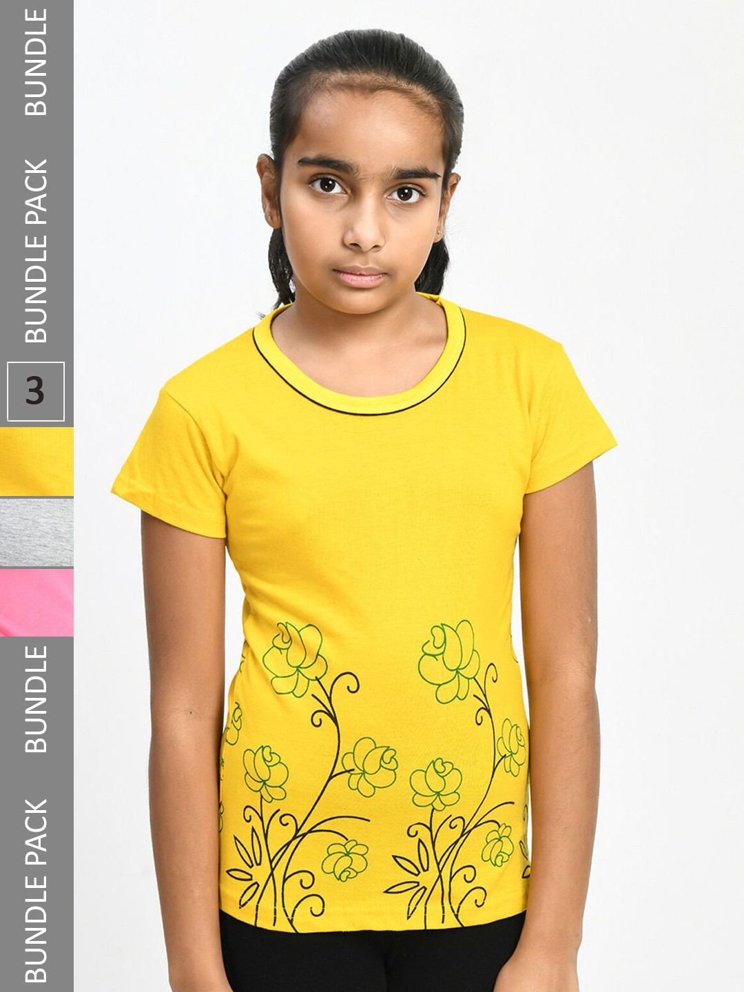 

IndiWeaves Girls Multicoloured 3 Printed Pockets T-shirt, Multi