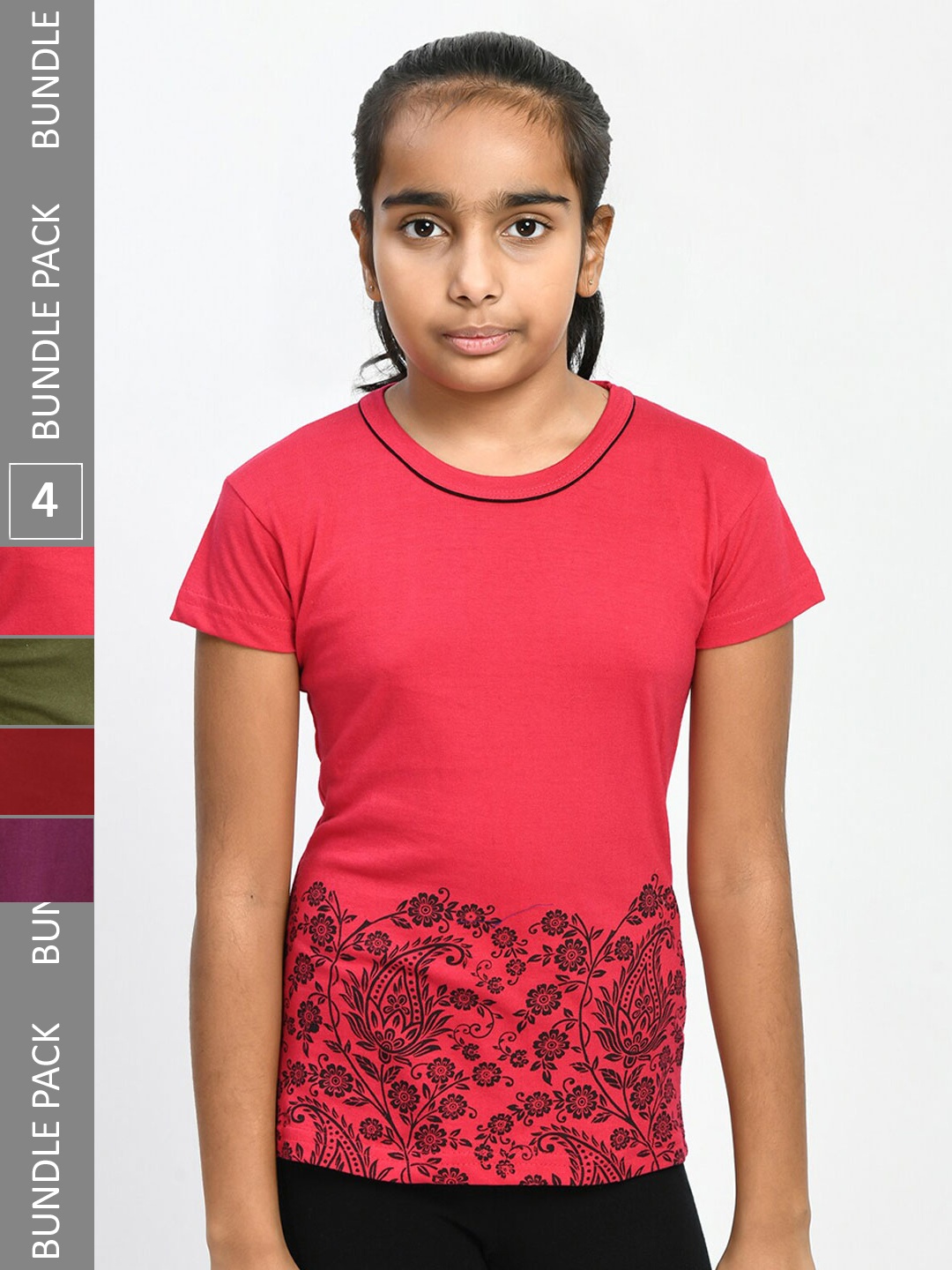 

IndiWeaves Girls Multicoloured 4 Printed Pockets T-shirt, Multi