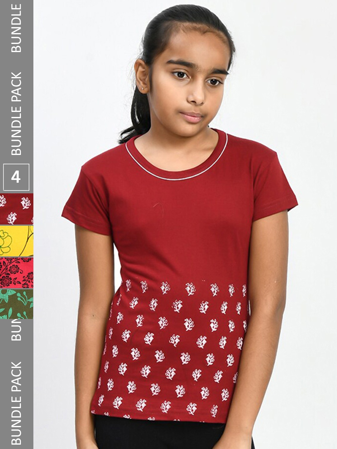 

IndiWeaves Girls Multicoloured 4 Printed Pockets T-shirt, Multi