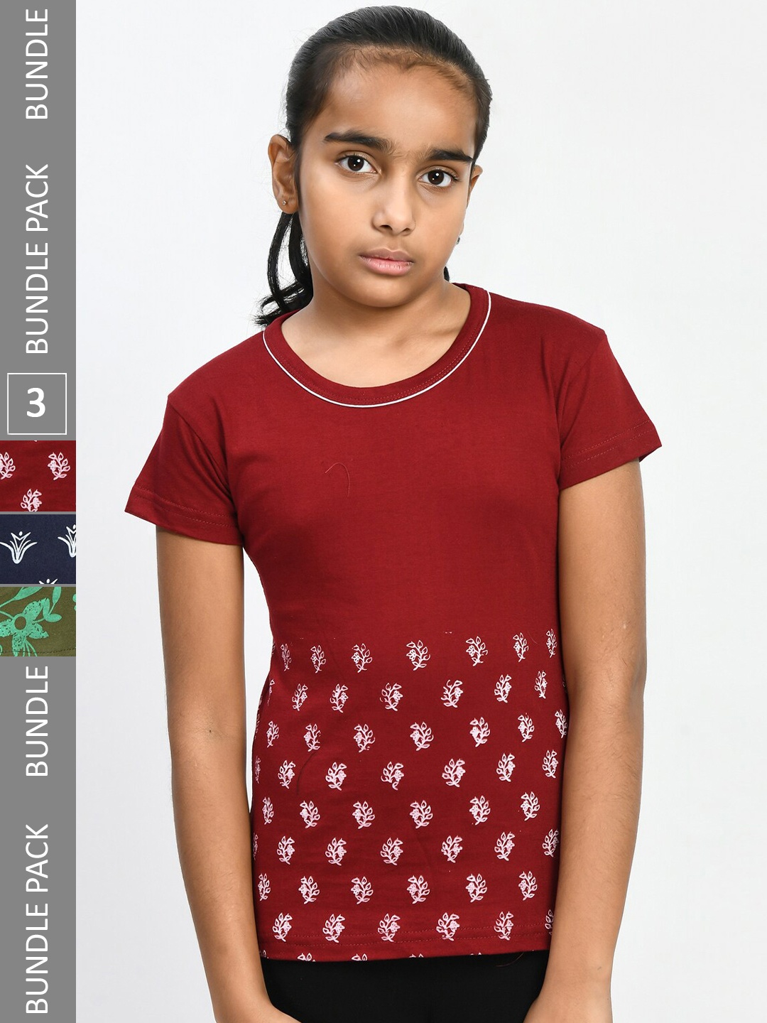 

IndiWeaves Girls Multicoloured 3 Printed Cut Outs T-shirt, Multi