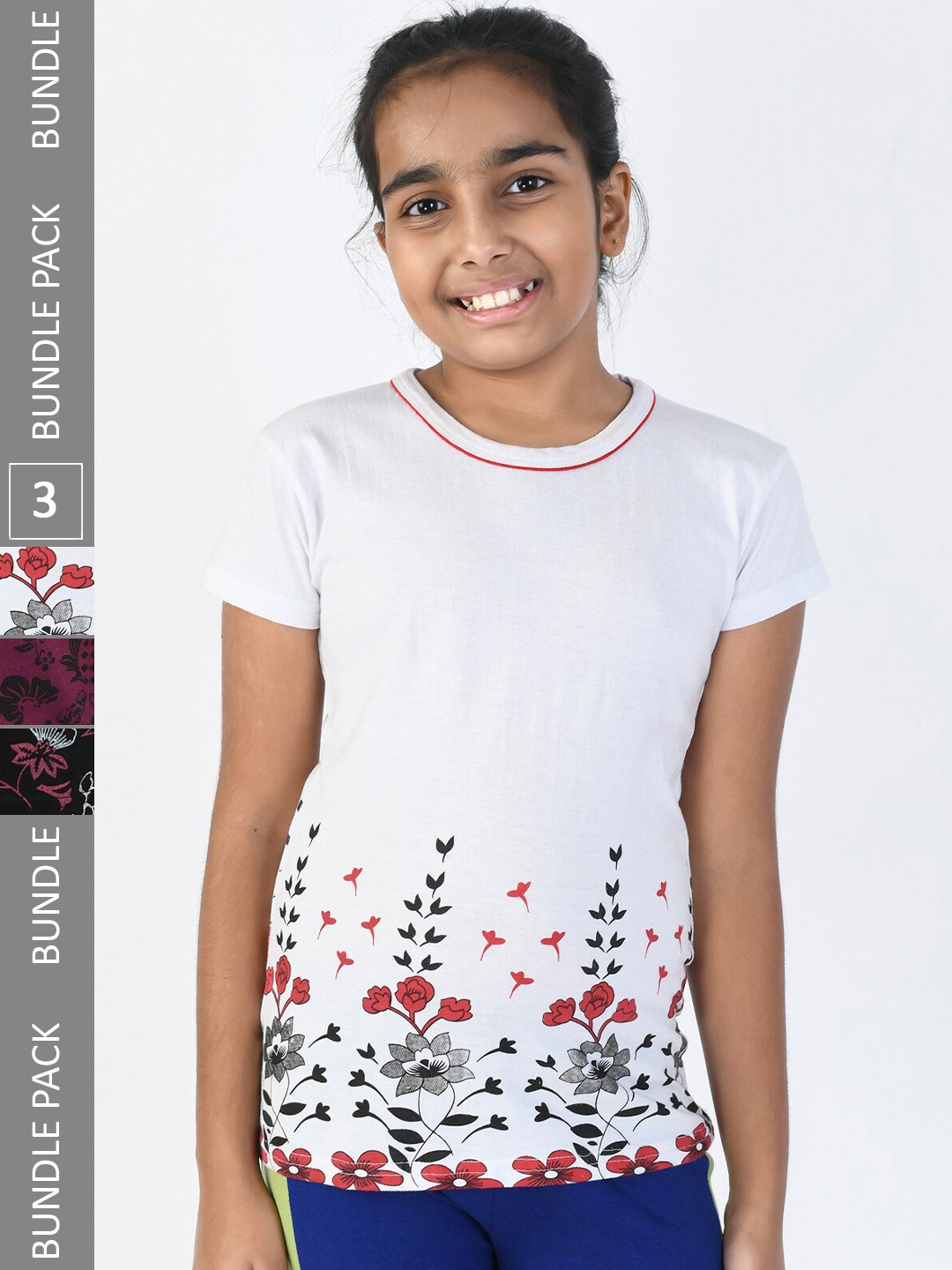 

IndiWeaves Girls Multicoloured 3 Printed Polo Collar Pockets T-shirt, Multi